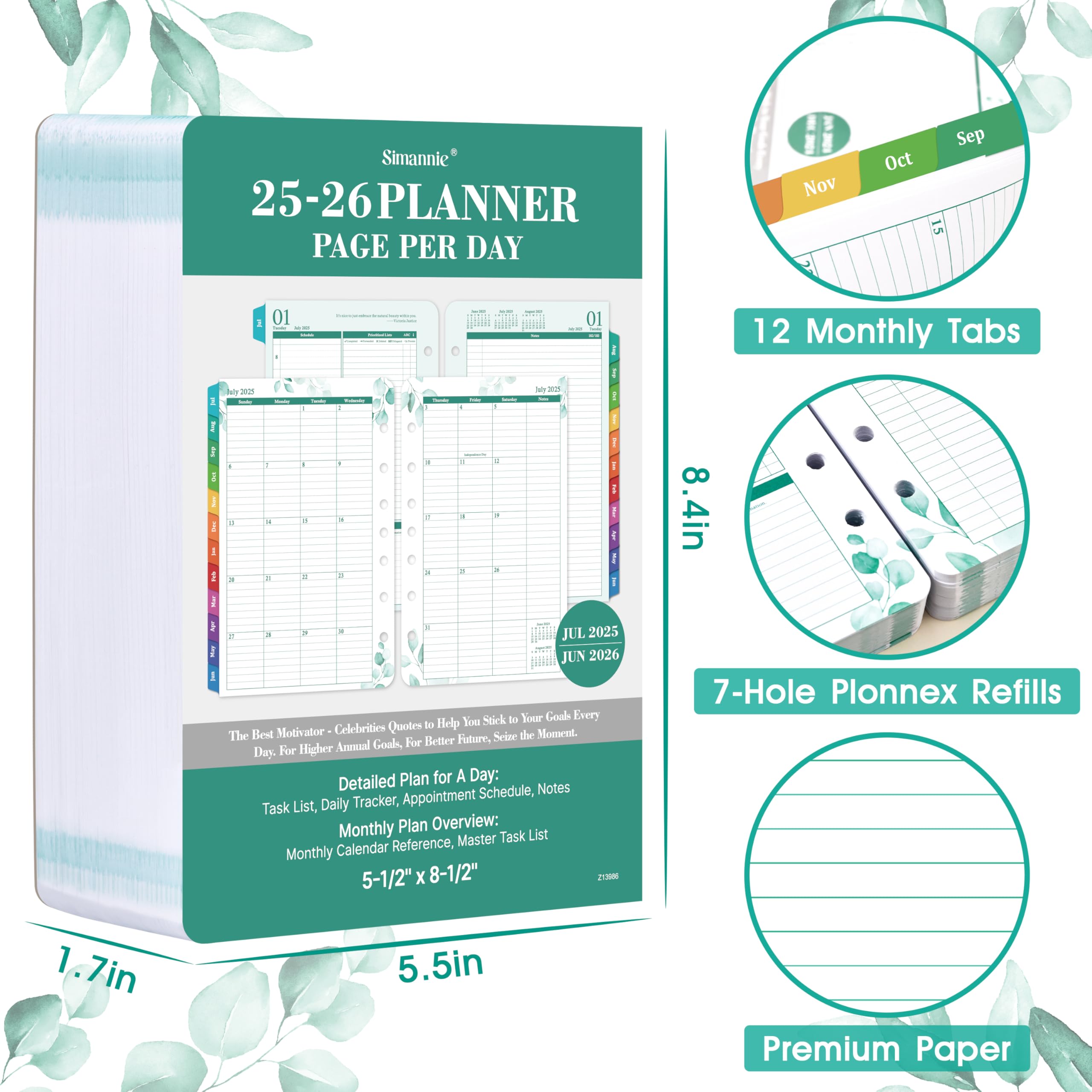 2025-2026 Daily Planner Refills – July 2025 to June 2026, 2 Pages Per Day, 5.5