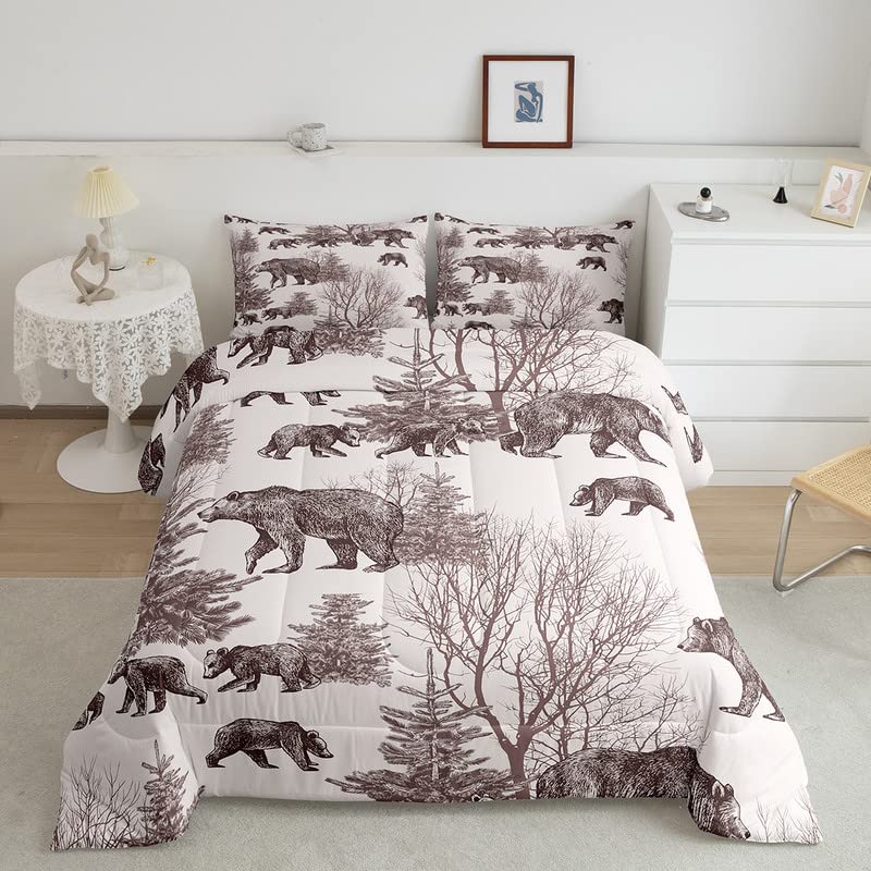 Happy Camping Bear Bedding Set - Kids Safari Animal Down Comforter for Boys & Girls | Rustic Cabin Wildlife Duvet Insert Queen Size | Perfect for Lodge Decor, Children's Bedroom & Cozy Camping Theme