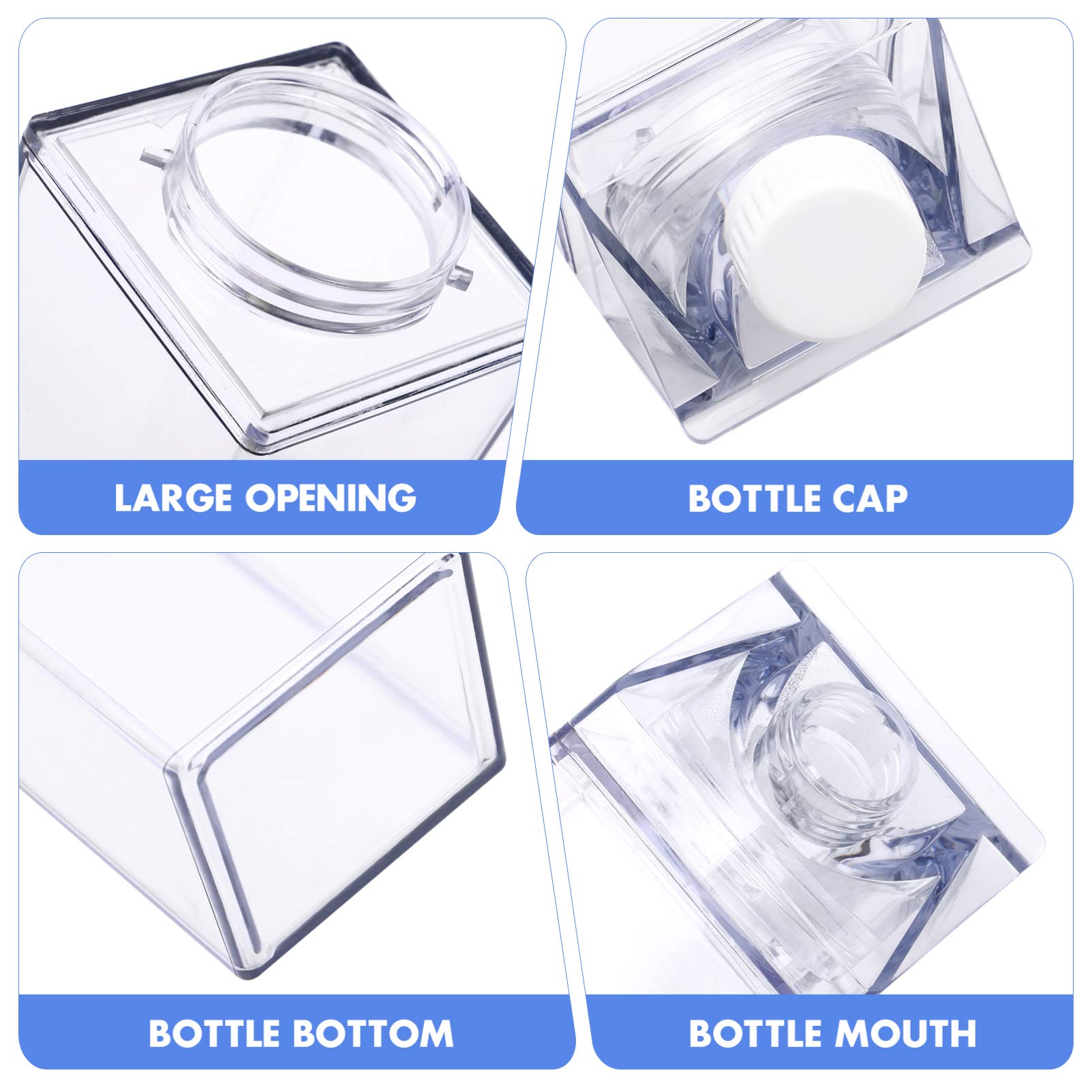 Cabilock 2-Pack Clear Square Drink Containers for Fridge - BPA-Free Leak Proof Water Bottles for Women, Juice Storage, Sports & Travel - Kawaii Aesthetic Portable Carton Design for Office, Gym & Outdoor Activities