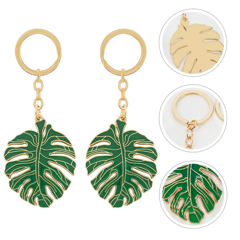SOIMISS Monstera Leaf Keychain Set of 2 - Tropical Green Metal Keychain Charm for Car Keys, Bags & Purses - Unisex Plant Jewelry for Women & Men - Perfect for Beach Vacation, Boho Decor & Tropical Themed Parties