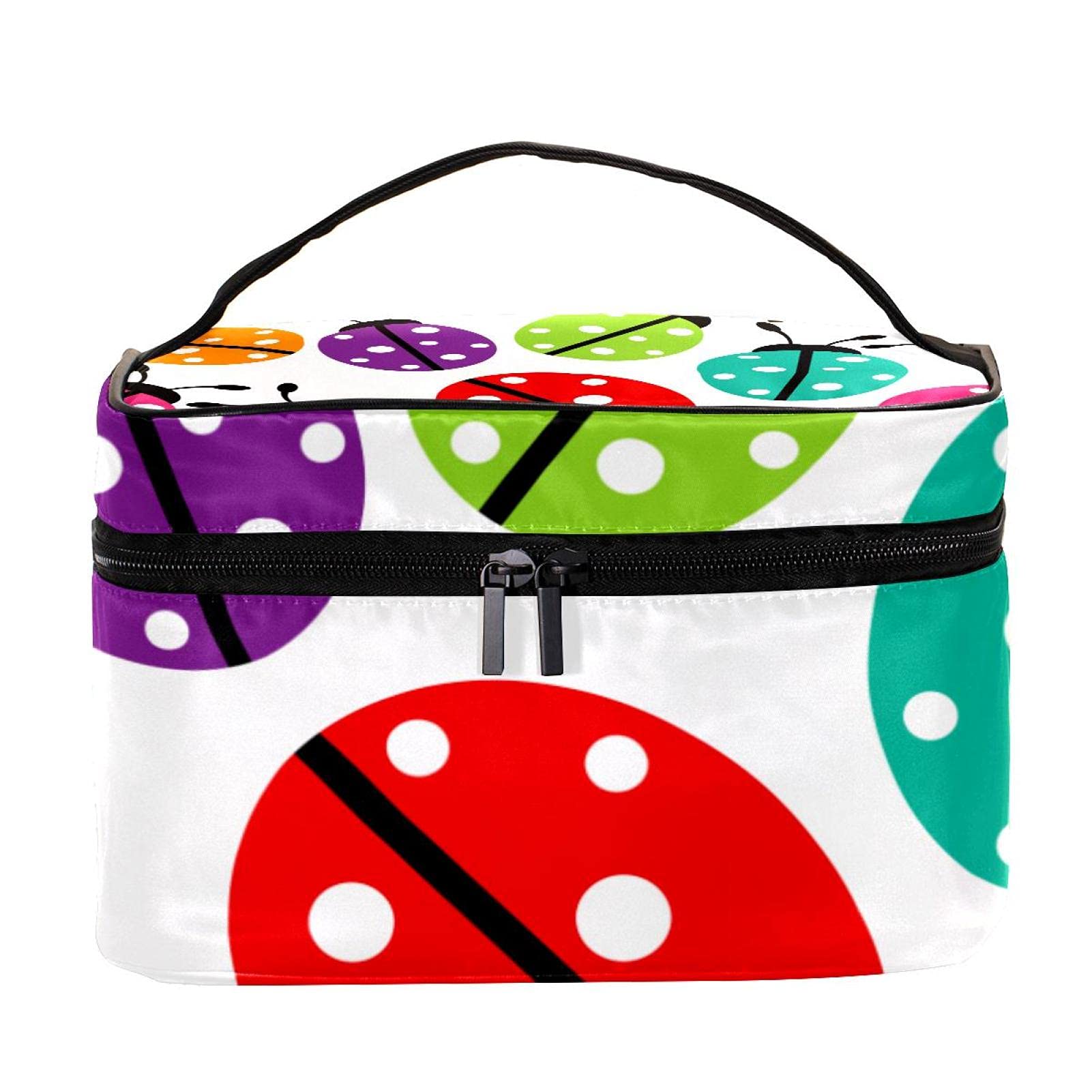 Colorful Cartoon Ladybirds Makeup Bag - Large Cosmetic Organizer for Women & Girls | Travel & Daily Use