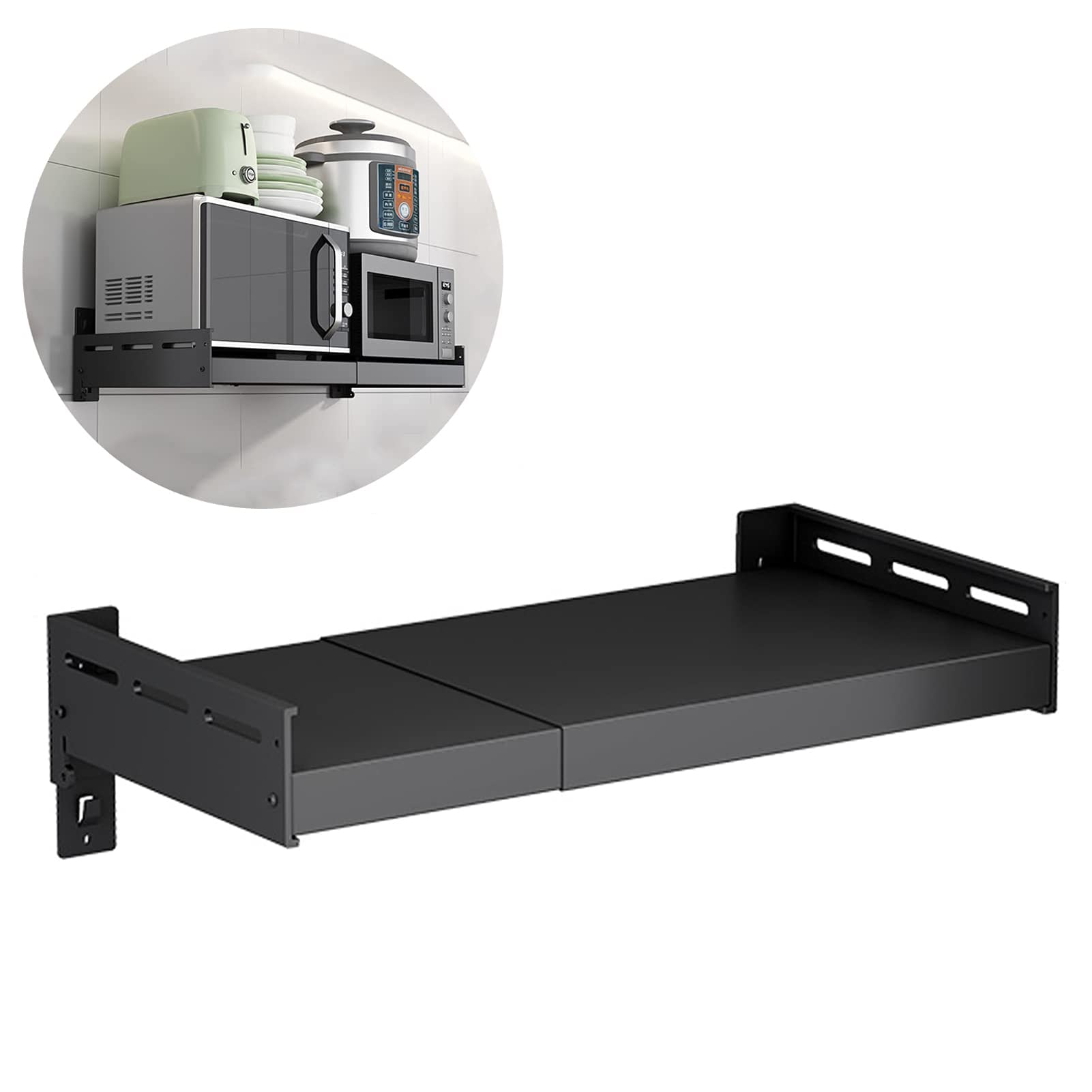 NSMYOOK Heavy Duty Metal Microwave Oven Rack - 165lbs Capacity Toaster Stand & Kitchen Shelf - Space Saving Wall Mount Organizer for Microwave, Toaster Oven & Small Appliances - Perfect for Compact Kitchens & Dorm Rooms
