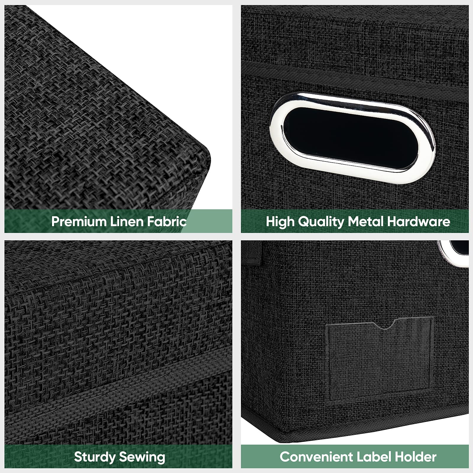 BALEINE 5-Pack Large Black Foldable Storage Bins with Lids - Collapsible Linen Fabric Closet Organizer Containers for Bedroom, Office & Home Organization | Perfect for Seasonal Clothes, Toys & Blanket Storage
