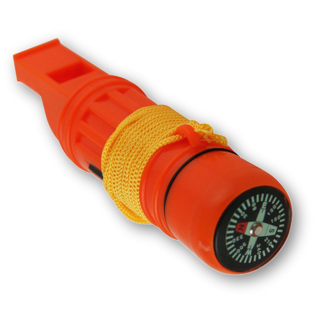 5-in-1 Emergency Survival Whistle with Compass, Thermometer, Signal Mirror, Fire Starter & Loud Alarm - Perfect for Hiking, Camping, Outdoor Adventures & Emergency Preparedness Kits