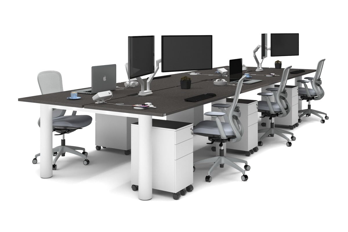 Quadro Cylinder Leg 6-Person Office Workstation Desk - 1600L x 800W with Cable Management Scallop - Perfect for Open Office Layouts & Collaborative Workspaces
