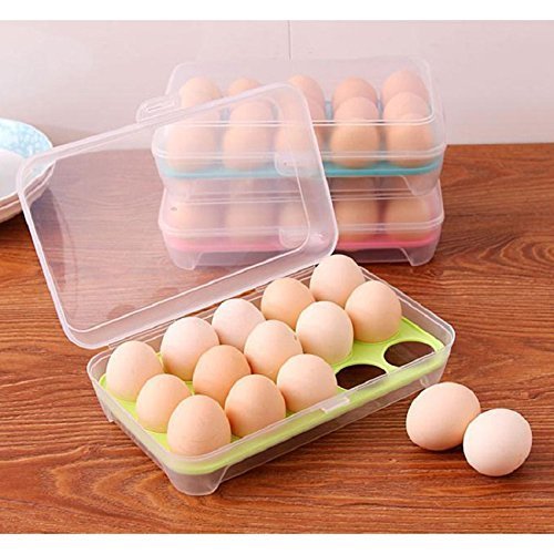KPS 15 Grids Single Layer Egg Storage Box - Refrigerator & Kitchen Organizer | Plastic Egg Holder Tray for Fresh Eggs | Perfect for Fridge, Pantry, and Farmhouse Use