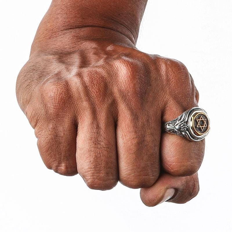 Men's Sterling Silver Star of David Goat Head Gothic Ring - Unique Religious Jewelry for Men, Perfect for Gothic Style, Punk Fashion & Spiritual Protection