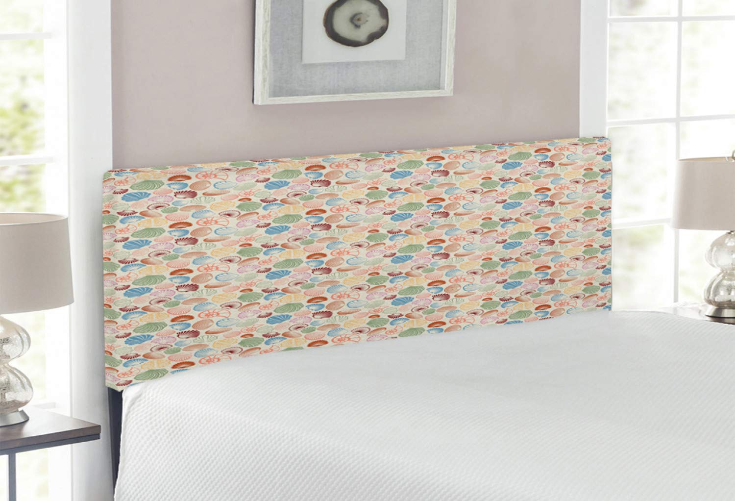 Lunarable Seashell Headboard - Tropical Beach Themed Upholstered Metal Bed Frame with Nautilus & Scallop Design, Memory Foam Padding, Full Size Multicolor | Perfect for Coastal Bedroom Decor, Beach House Master Suite, or Vacation Home Retreat
