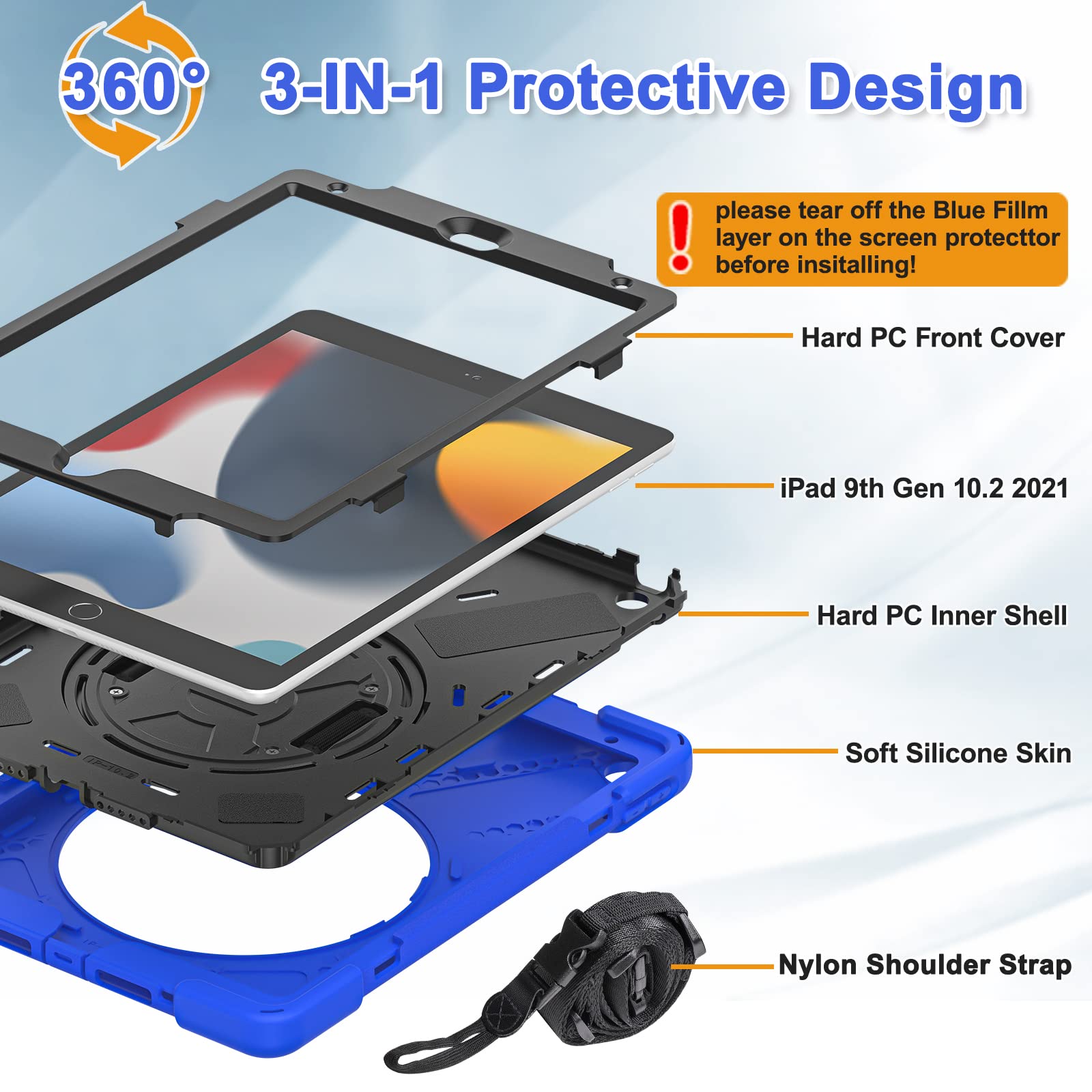 Shockproof Protective Case for Apple iPad 9th/8th/7th Gen 10.2