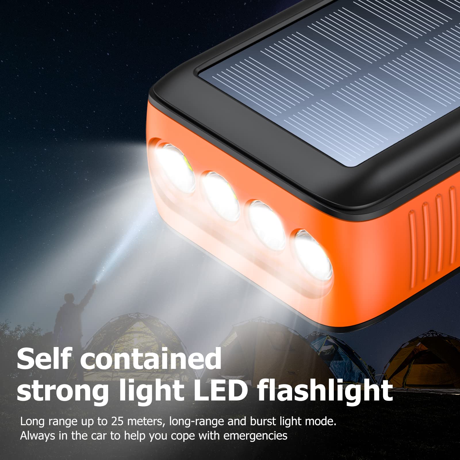 High Capacity 63200mAh Solar Power Bank with Dual USB Outputs & Inputs | Portable Solar Charger with 4 LED Flashlight & Hand Crank | Fast Charging Battery Pack for Outdoor Camping, Hiking, Emergency Survival Gear & Travel Accessories