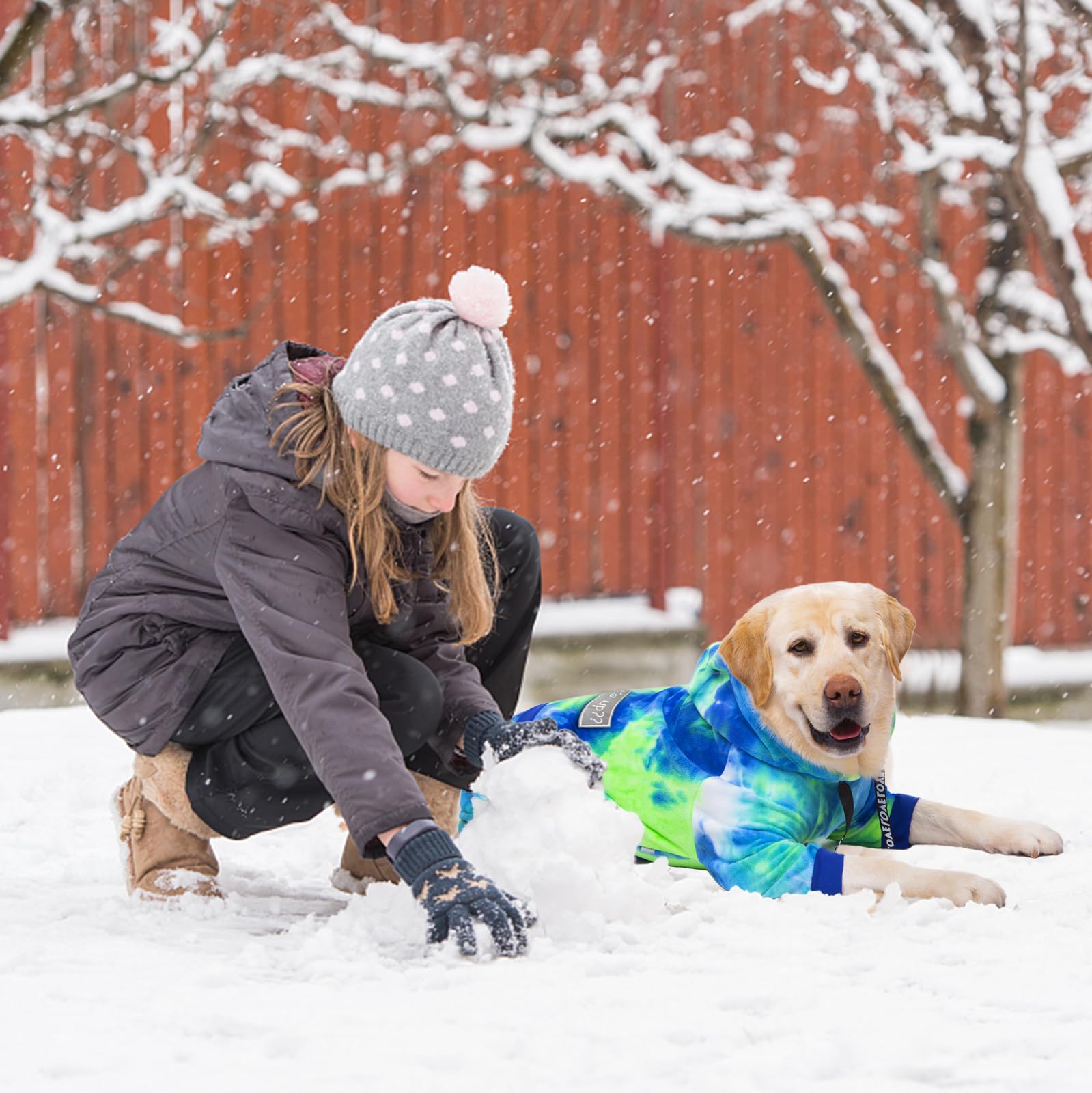 Yeapeeto Winter Dog Hoodie - Fleece Pullover Coat with Hood for Large & Medium Dogs, 4-Legs Warm Sweatshirt for Cold Weather (Bandhnu Green, X-Large) - Perfect for Outdoor Walks & Winter Adventures