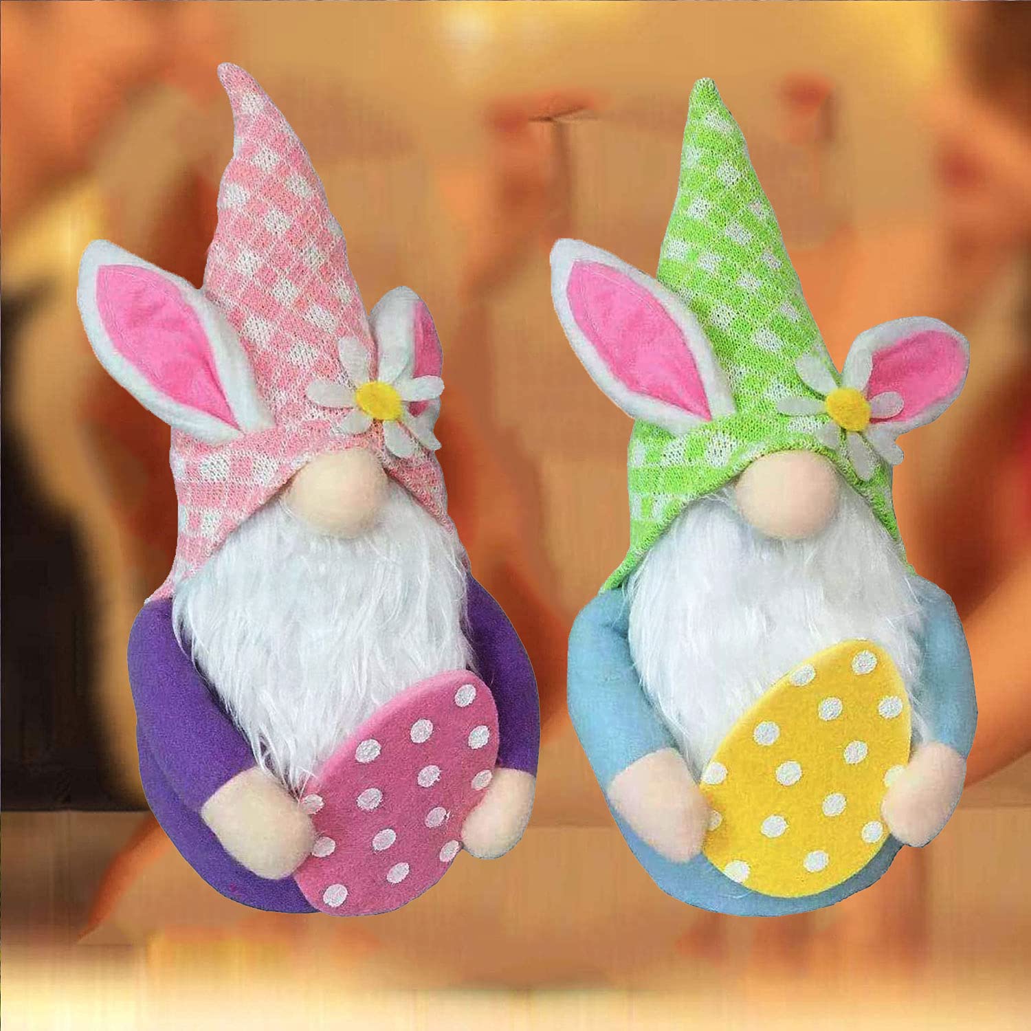 2Pcs Handmade Easter Gnomes Plush Doll Decorations - Cute Spring Bunny Gnomes for Home Decor, Easter Gifts for Kids, Women & Men - Perfect for Easter Basket Stuffers, Party Decor and Seasonal Home Display