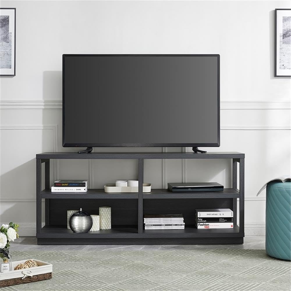 Thalia 60 Inch TV Stand - Modern Rectangular Entertainment Center with Storage Shelves for Living Room, Bedroom - Charcoal Gray Finish for Flat Screen TVs up to 60