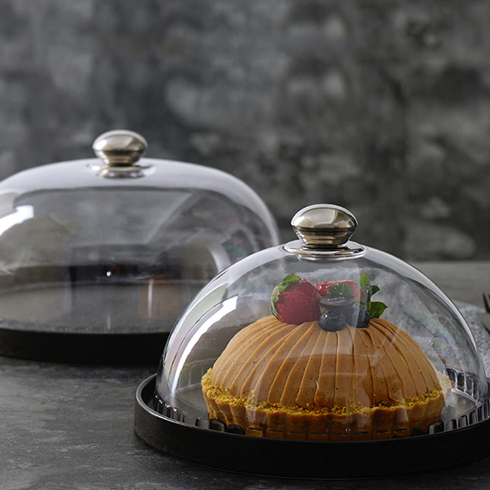 9/11-Inch Black Porcelain Cake Stand with Glass Dome Lid - Multi-Functional Serving Platter for Cupcakes, Desserts, and Party Decor - Elegant Display for Weddings, Birthdays, and Tea Parties
