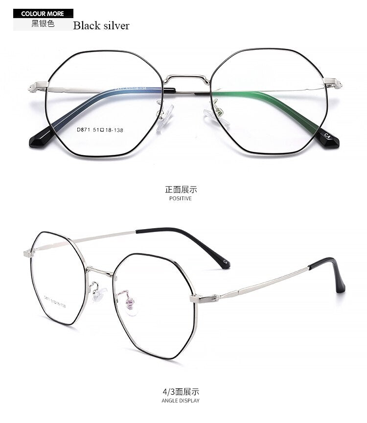 Bclear Unisex Octagonal Full Rim Alloy Frame Eyeglasses SCD871 - Trendy Lightweight Eyewear for Reading, Driving & Everyday Fashion