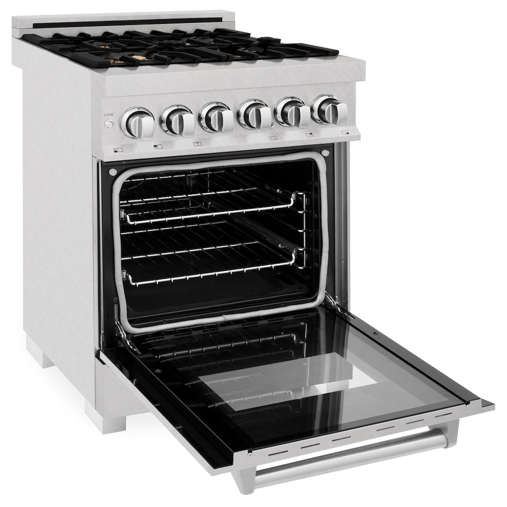 ZLINE 24 Inch 2.8 Cu. Ft. Dual Fuel Range - Gas Cooktop & Electric Convection Oven in Satin Stainless Steel with 4 Brass Burners (RAS SN BR 24) - Perfect for Home Kitchens & Professional Cooking