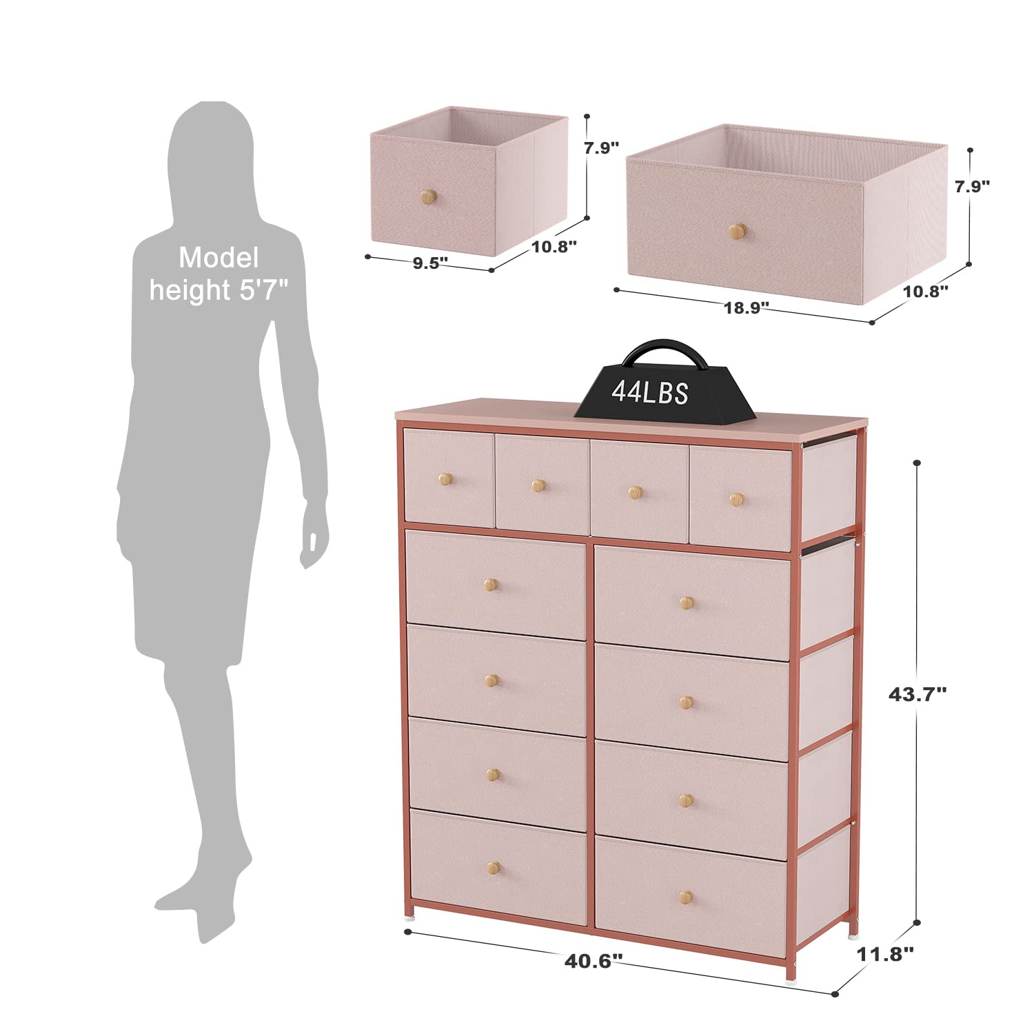 Pink Dresser for Girls Bedroom - 12 Drawer Storage Organizer with Sturdy Metal Frame & Wooden Top | Fabric Dresser & Chest for Nursery, Closet Organization | Perfect for Kids Room, Teen Bedroom & Dorm Storage