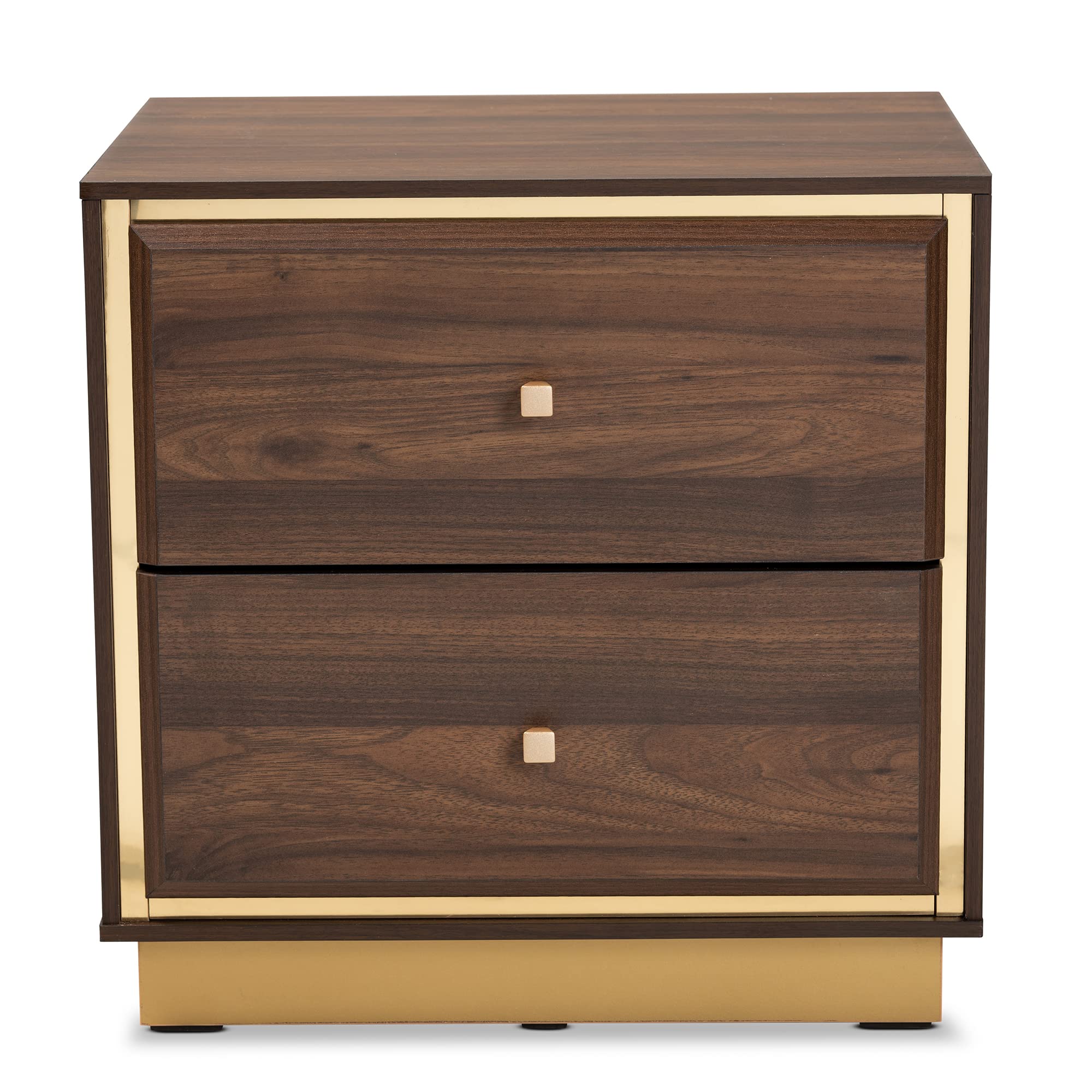 Baxton Studio Cormac Nightstands - Walnut Brown & Gold Finish, Modern Bedside Tables for Bedroom, Nightstand with Drawer & Shelf - Perfect for Home Decor & Small Space Storage