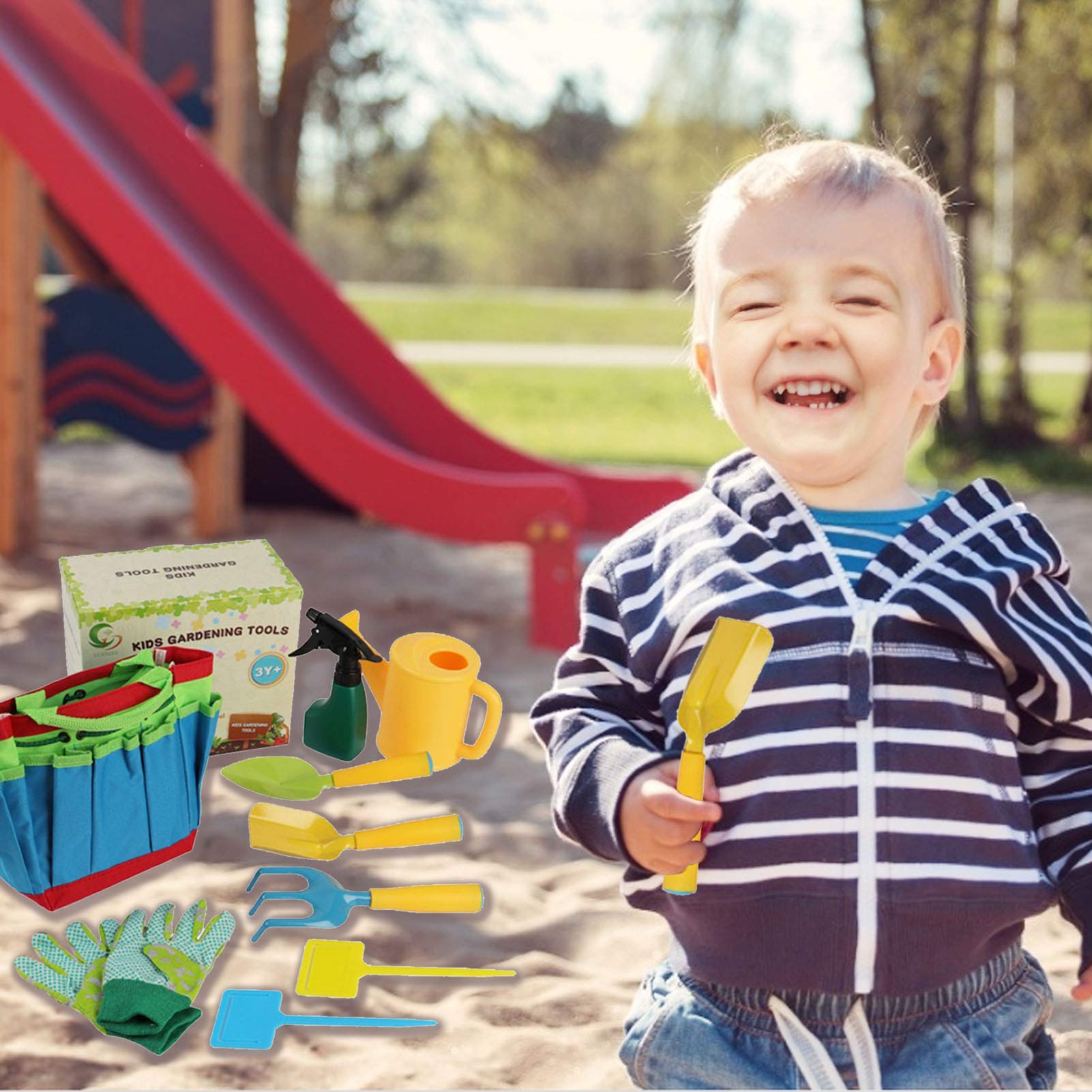 Kids Gardening Tools Set - Metal Shovel, Rake, Watering Can, Gloves & Tote Bag for Children's Outdoor Activities | Perfect for Backyard Planting, School Projects & Nature Exploration (Ages 3-12)