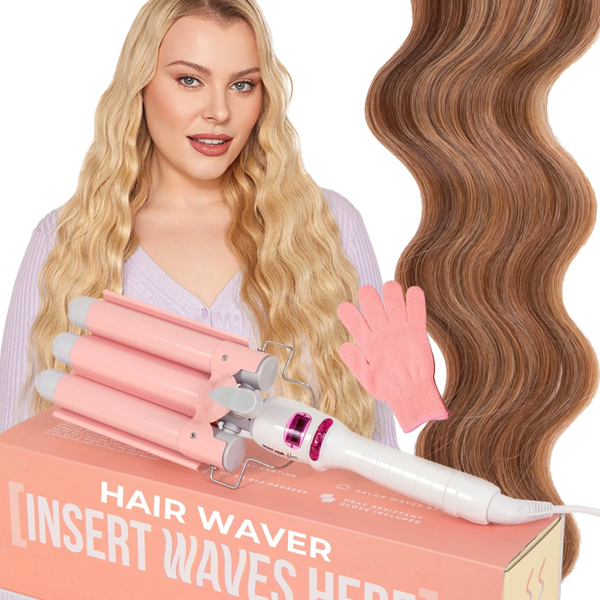 INH Hair Waver 3 Barrel Ceramic Curling Iron - Professional Wavy Hair Curler for Fine, Thin, Thick, Long & Short Hair - Dual Voltage Deep Waver with LED Screen & 360º Swivel Cord - Perfect for Beach Waves, Wedding, Party & Everyday Styling