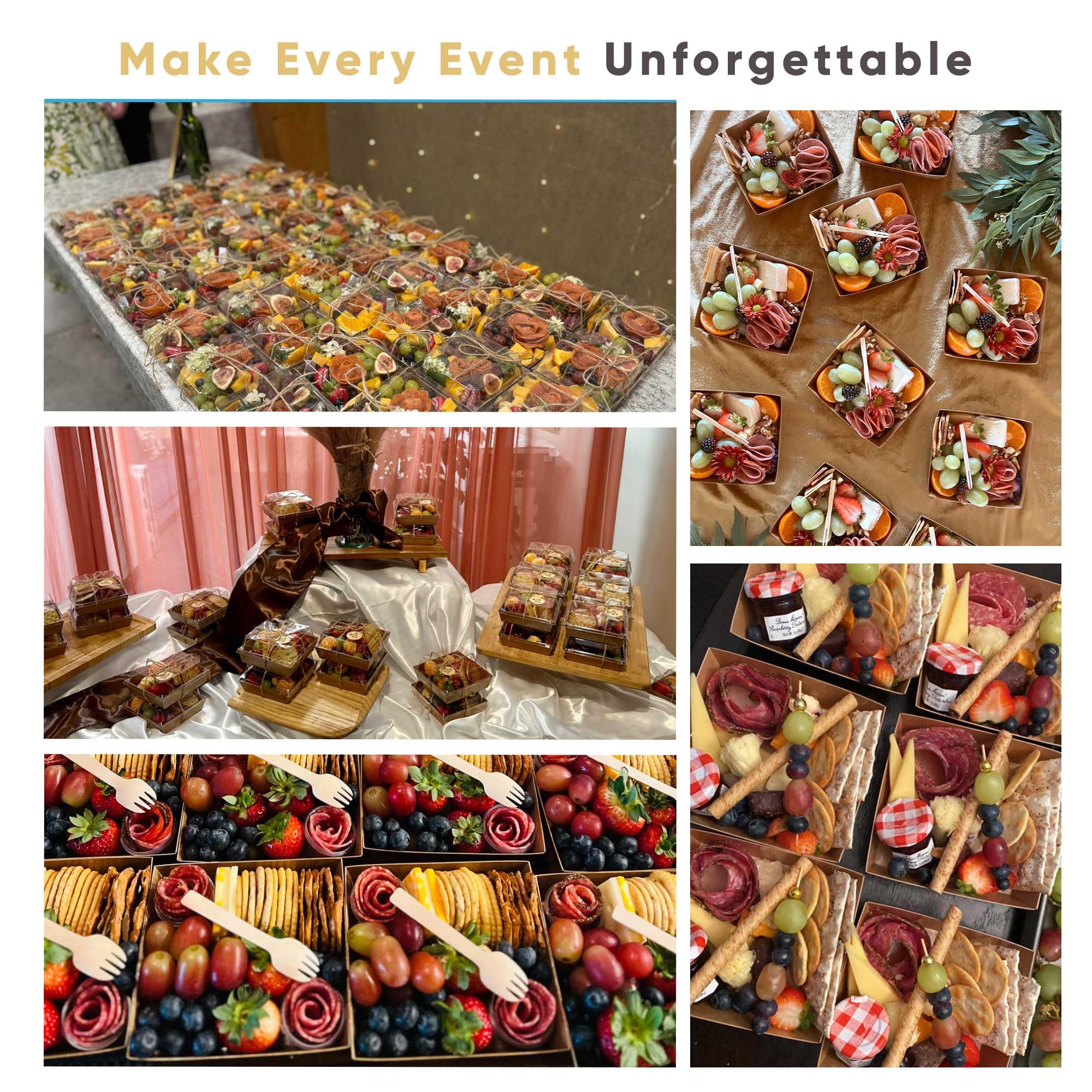 50 Pack Small Disposable Charcuterie Boxes with Clear Lids - 5 Inch Eco-Friendly To-Go Food Containers for Desserts, Sandwiches, Cookies, Sushi & Cake Slices | Perfect for Parties, Picnics, Catering & Holiday Gift Packaging (Brown)