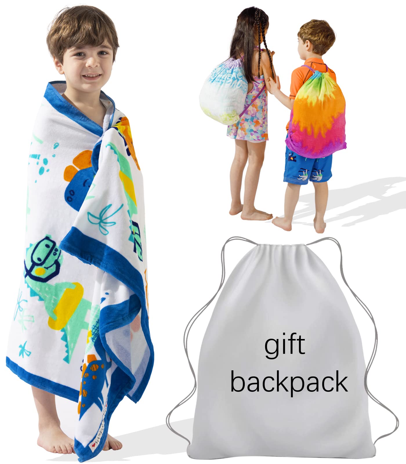 Dino Theme Kids Beach Towels with Carry Bag Set - 58