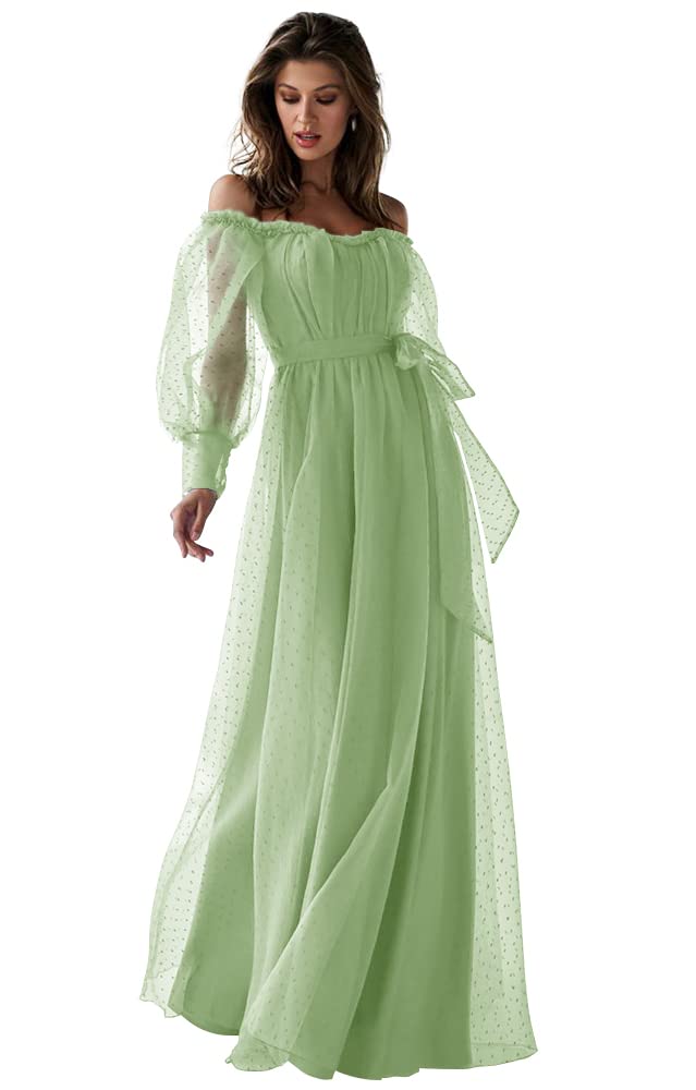 Elegant Puffy Long Sleeve Prom Dresses for Women - Tulle Ball Gowns with Beaded Split Design | Perfect for Formal Parties, Homecoming, and Evening Events