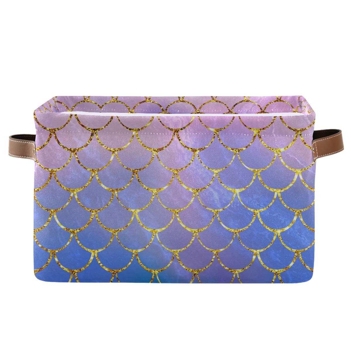 Colorful Mermaid Fish Scale Storage Basket with Handles - Rectangular Toy Organizer Bin for Kids Room, Laundry, Closet & Pet Supplies | Perfect for Playroom Organization, Bedroom Storage & Nursery Decor