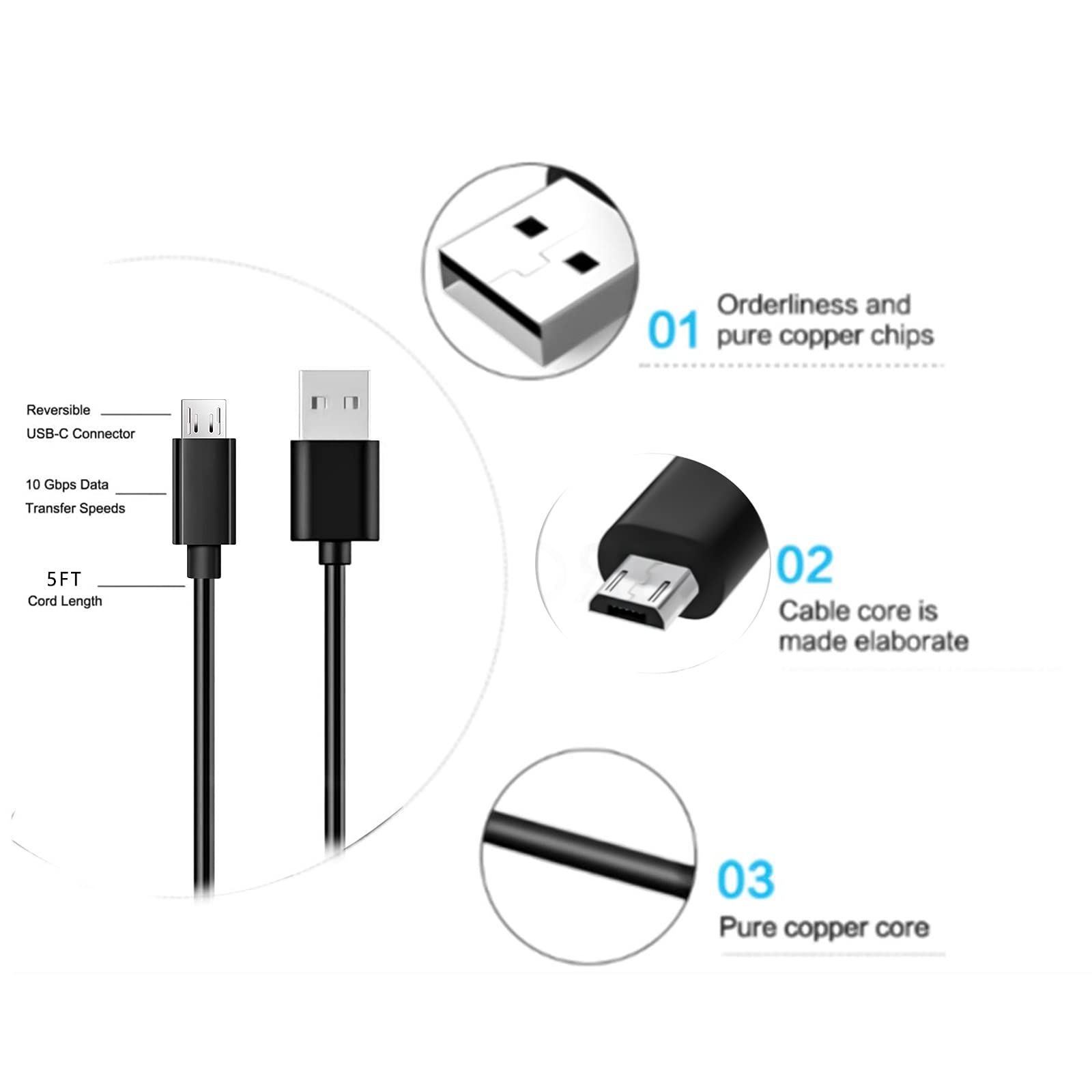 10ft USB Micro Charging Cable for Logitech MX Master 2S/Anywhere 2/MK875/MX Ergo/K800/K811/K830/G915/Folio m1/Keys Folio 43404/09543 - Fast Charging Cord for Wireless Mouse & Keyboard - Perfect for Home Office, Gaming Setup & Travel Accessories