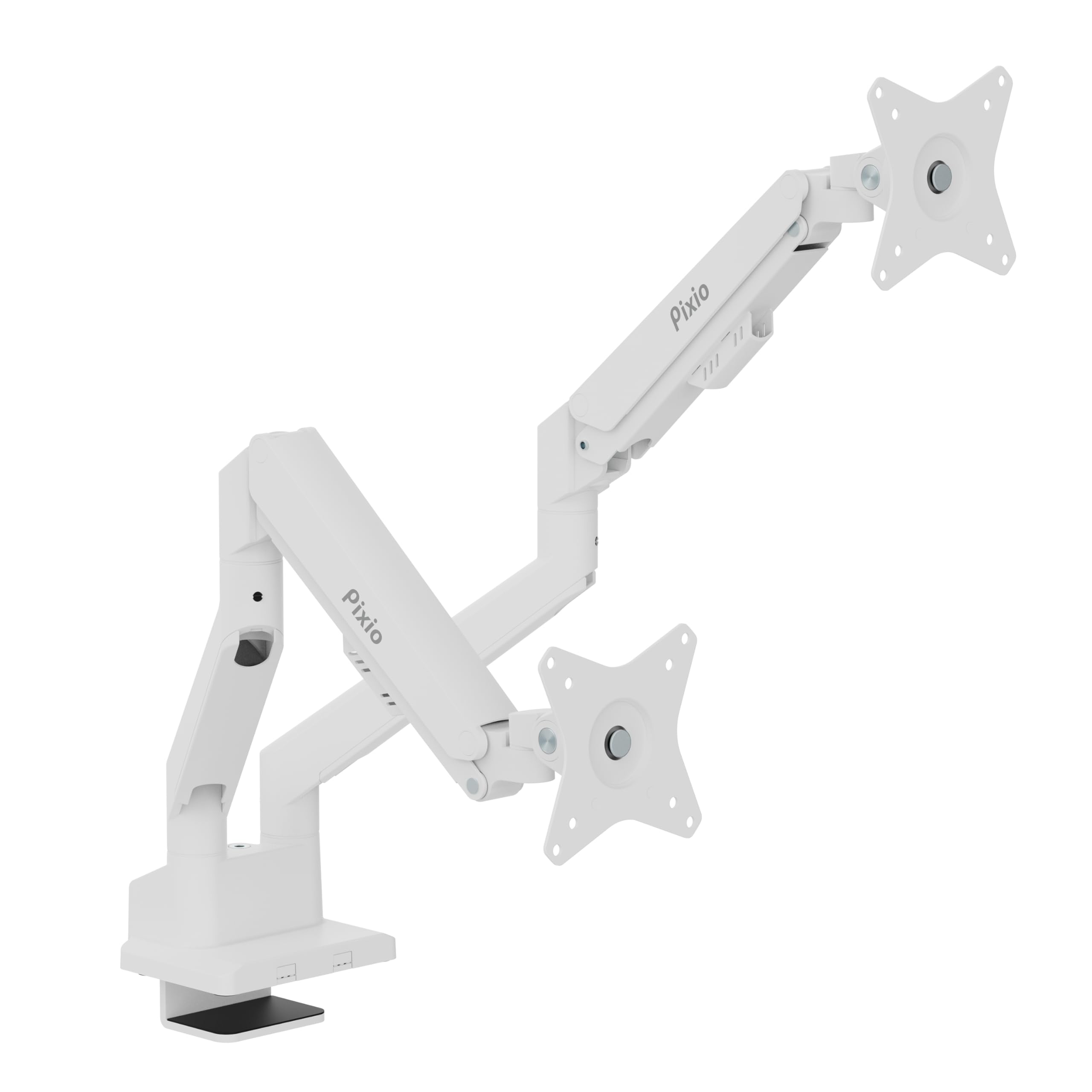 Pixio PS1D Wave White Dual Monitor Arm Stand - Adjustable Desk Mount for 13-32 inch Screens (19.8lbs Capacity), VESA 75x75/100x100 Compatible with Cable Management - Perfect for Home Office, Gaming & Workspace Setup