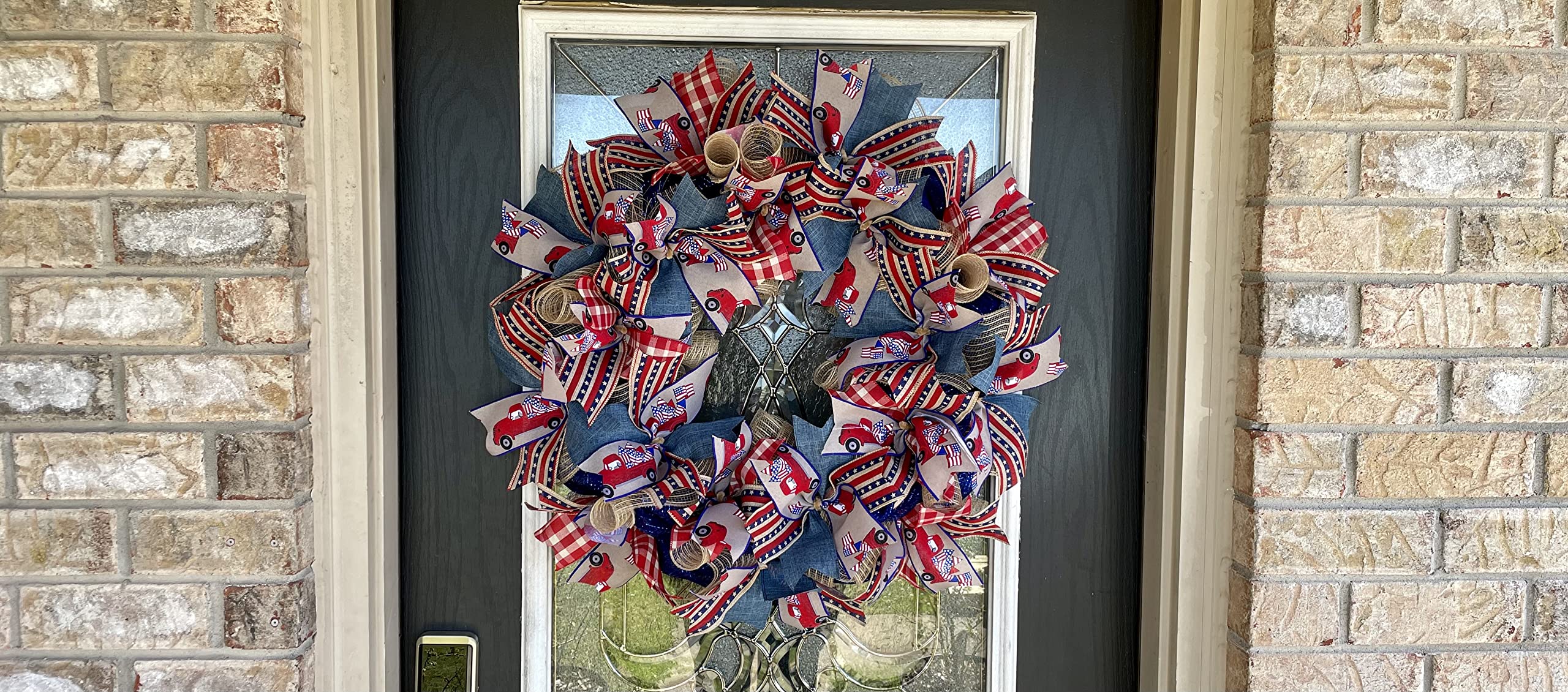 XL Old Country Truck Farmhouse Patriotic Wreath - 4th of July Independence Day Deco Mesh Front Door Decor - Perfect for Birthday, Baby Shower & Wedding - Porch, Patio & Party Decoration for Patriotic Home Celebrations