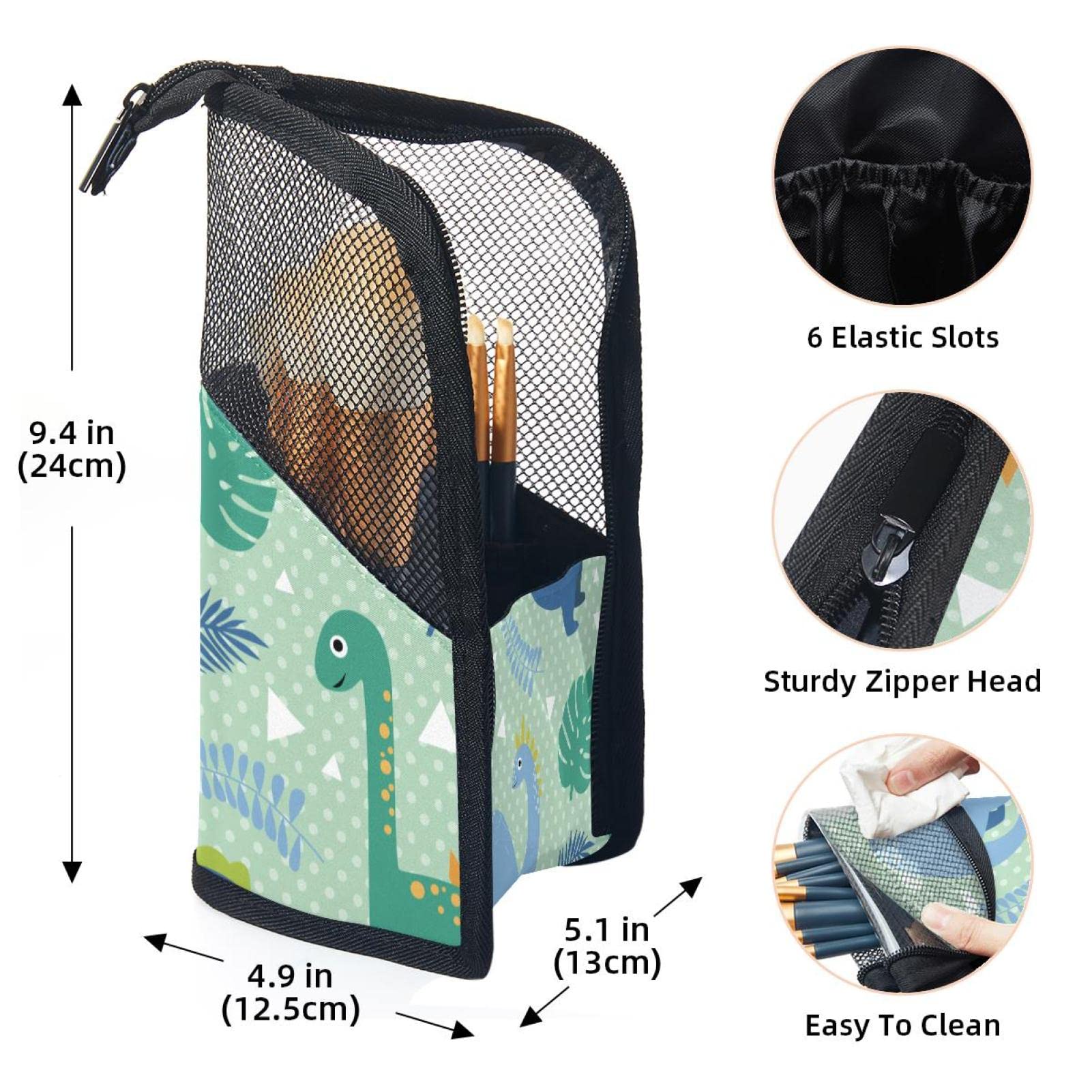 Premium 12-Slot Makeup Brush Organizer Bag with Jungle & Dinosaur Leaf Design - Portable Travel Cosmetic Brush Holder Case for Professional Artists & Beauty Enthusiasts - Perfect for Home Vanity, Travel & Salon Use