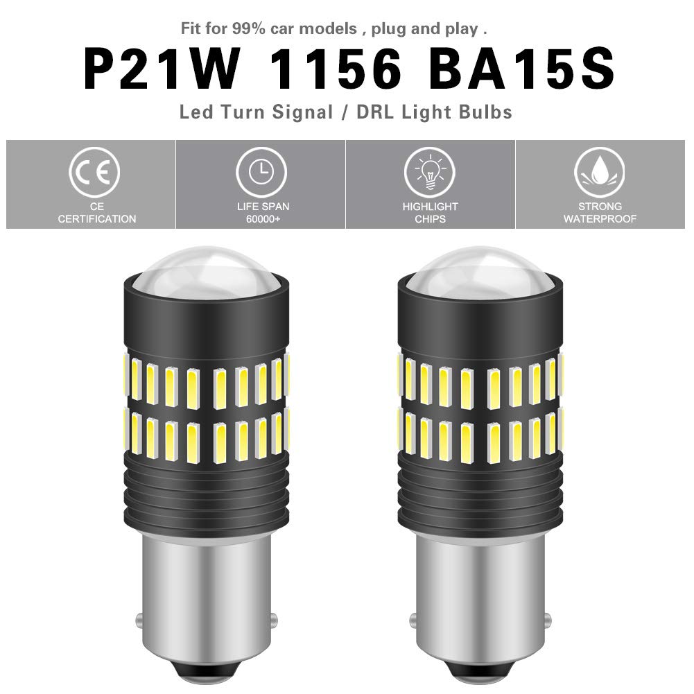 1156 BA15S 7506 1095 1141 LED Bulbs - 2400LM Super Bright 48-SMD 4014 LED Chipsets with Projector Lens - Xenon White Backup Lights for Reverse, Tail, Brake, RV Lights (Pack of 2) - Perfect for Trucks, SUVs, Trailers & Marine Vehicles