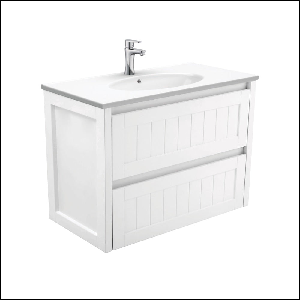 Fienza Rotondo Hampton ROT90T 900mm White Wall Mounted Bathroom Vanity Unit - Modern Space-Saving Design for Small Bathrooms & Powder Rooms