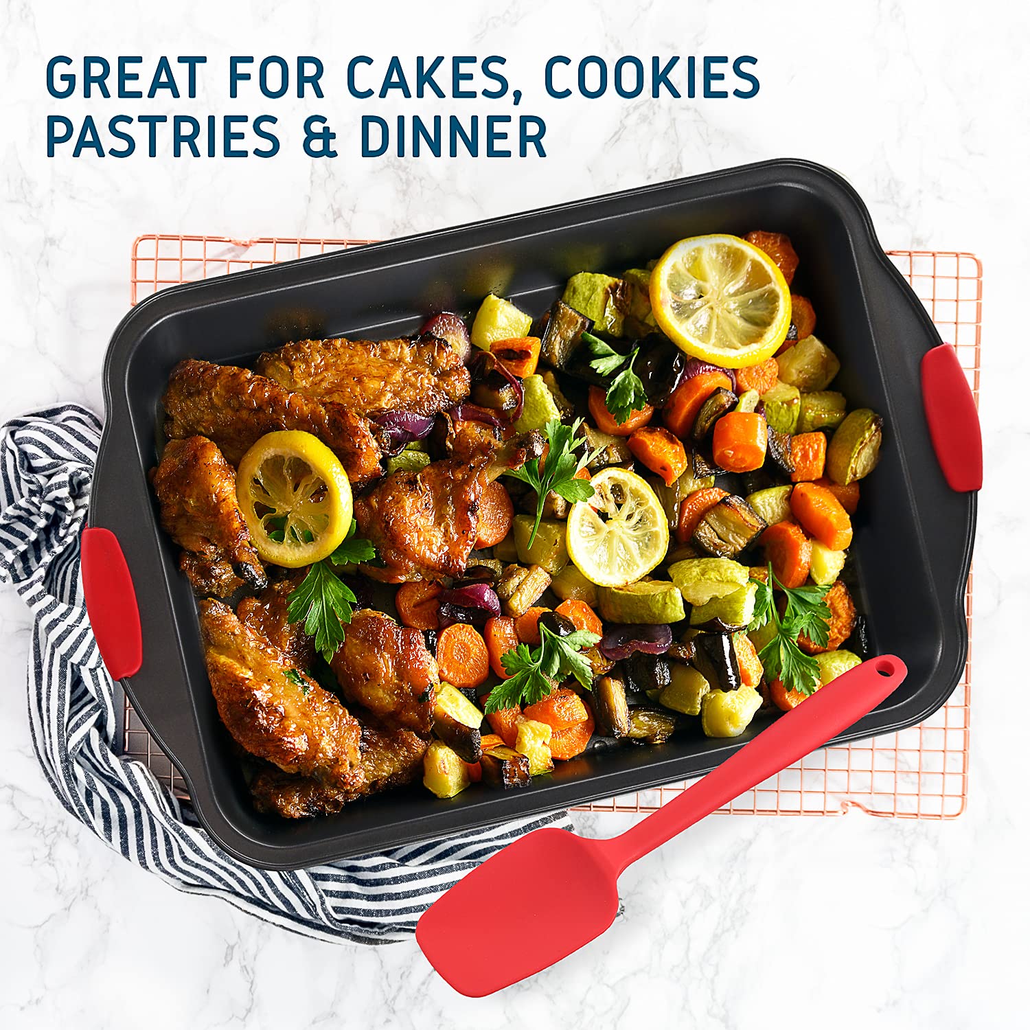 15-Piece Premium Nonstick Bakeware Set - BPA Free Cookie Sheets, Muffin Pan, Cake Pan & Kitchen Utensils for Baking, Cooking & Entertaining - Black Steel Baking Pans for Oven, Home & Professional Use