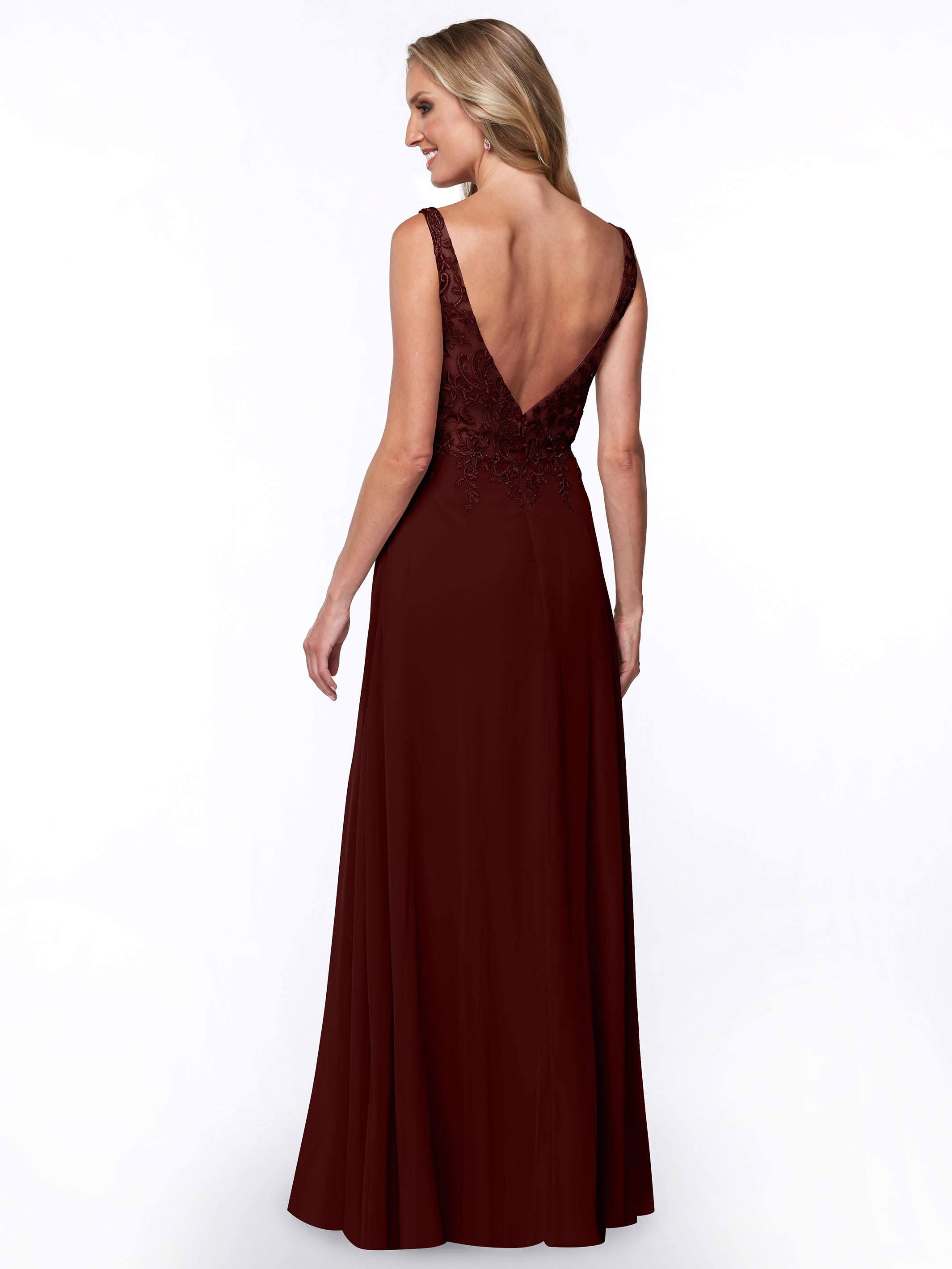 Elegant 80128 Plunging Lace and Chiffon A-Line Bridesmaid Dress for Weddings, Formal Events & Special Occasions