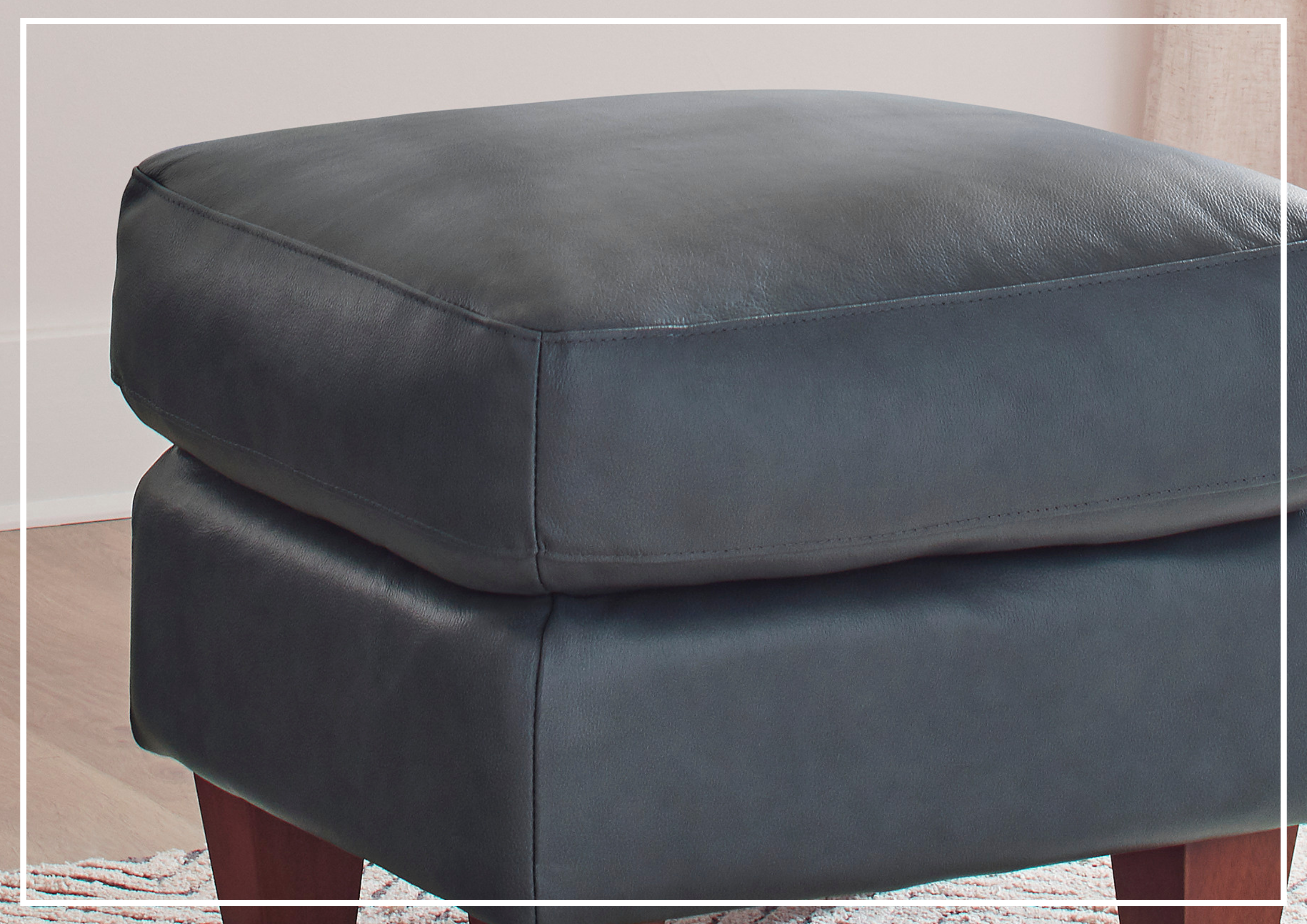 Gio Italia Home Tirano Leather Ottoman in Bluish Gray - Premium Footrest & Storage Bench for Living Room, Bedroom, or Office