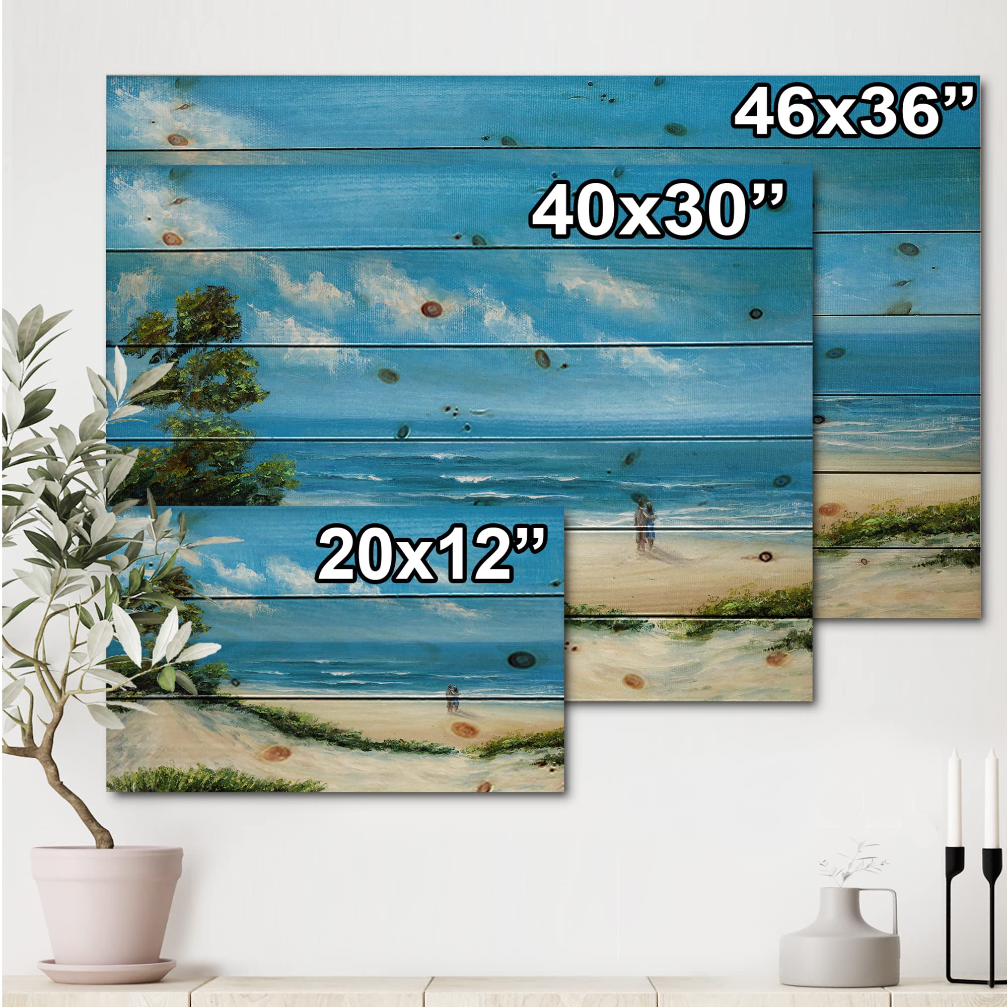DesignQ Coastal Wood Wall Art - Nautical Beach Couple Decor, Blue Wooden Wall Panels, Large Pine Wood Wall Hangings for Living Room, Bedroom & Beach House Decor