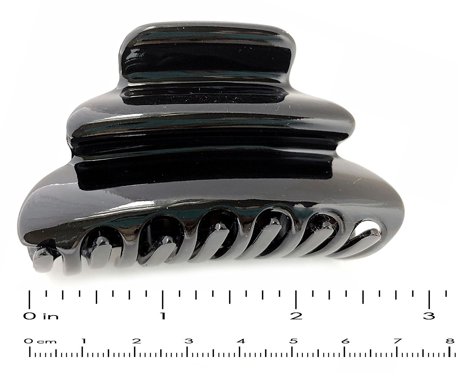 French Crumpled Fat Medium Black Celluloid Ponytail Hair Claw Clip - Strong Grip with Covered Spring & Inner Teeth - Perfect for Thick Hair, Updos, and Everyday Hairstyles