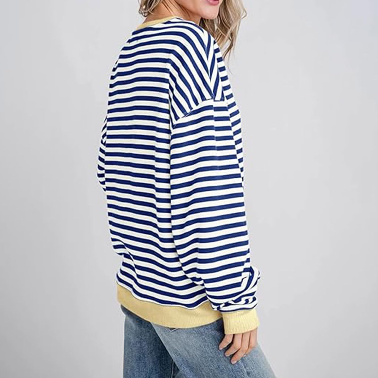 MRGIINRI Women's Striped Oversized Sweatshirt - Color Block Crewneck Long Sleeve Pullover Top | Y2K Fashion | Casual Loose Fit for Streetwear, Lounge & Everyday Outfits