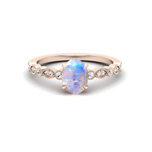 Natural Moonstone Engagement Ring - Vintage Art Deco Rose Gold Women's Ring - 925 Sterling Silver Solitaire Gemstone Ring - Handmade Antique Jewelry for Weddings, Anniversaries & Special Occasions