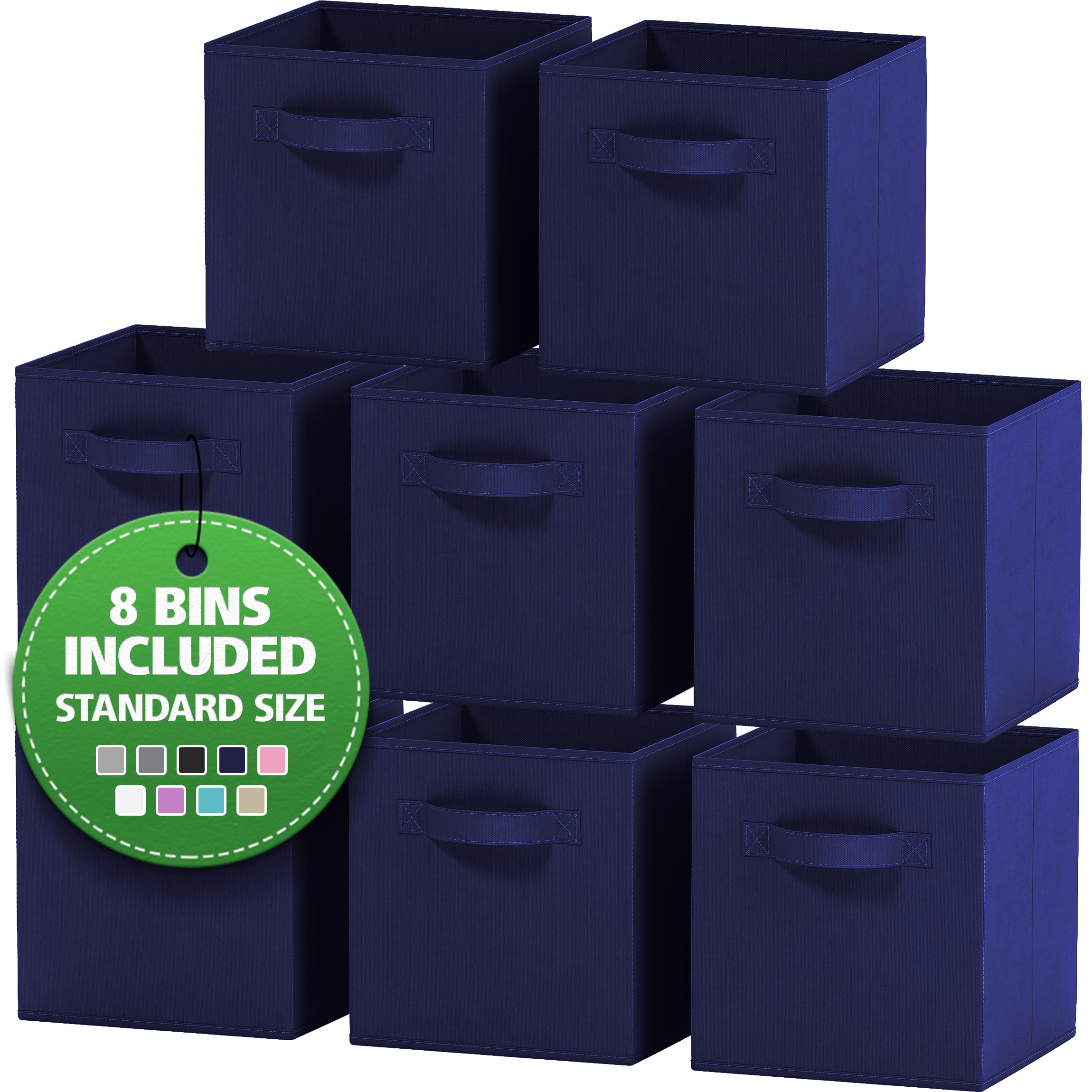 Heavy Duty Navy Blue Fabric Storage Cubes - 8 Pack 11 Inch Cube Organizer Bins for Closet, Shelves & Cubbies | Perfect for Clothes, Toys & Home Organization | Space-Saving Storage Solution for Bedroom, Nursery & Office