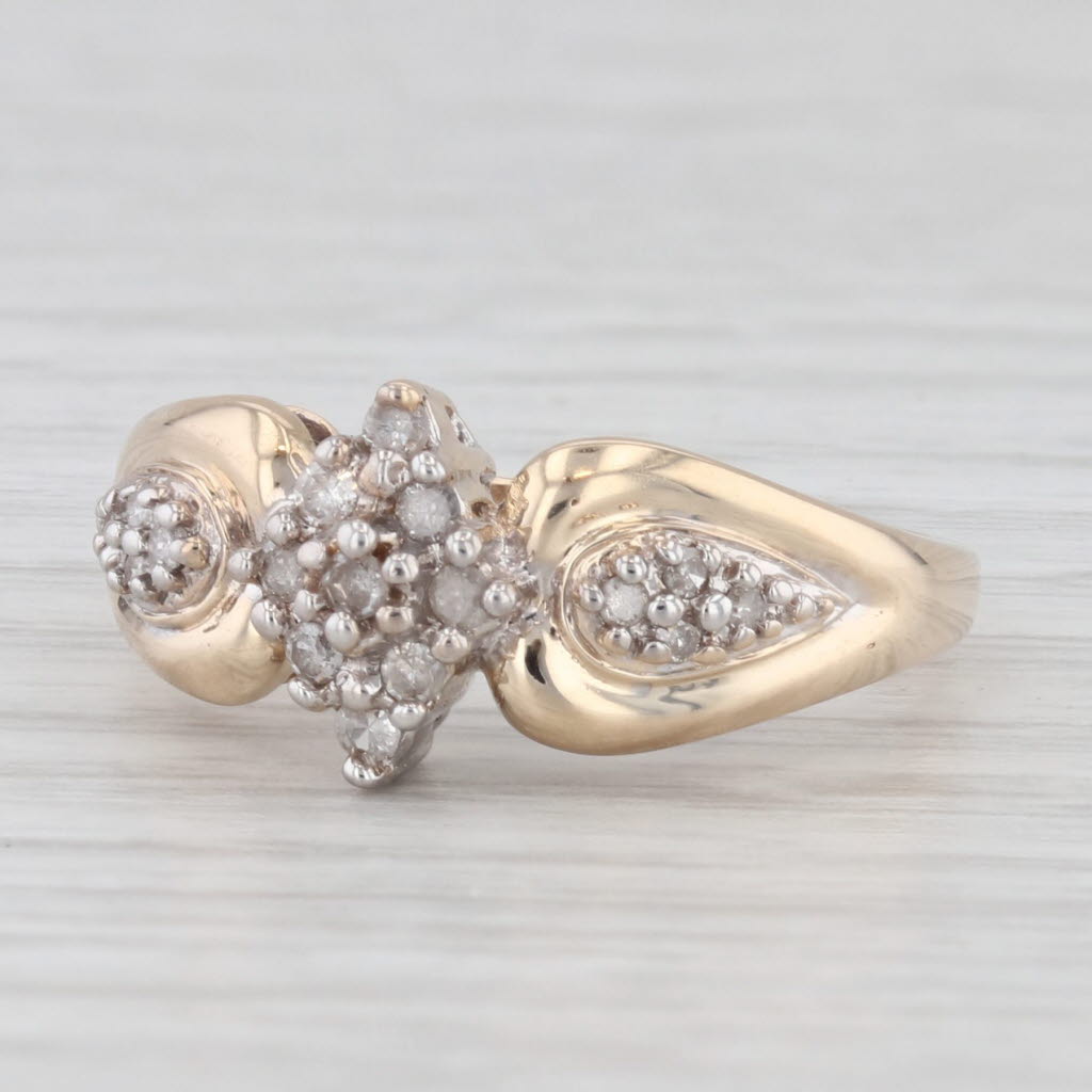 0.15ctw Diamond Cluster Ring 10k Yellow Gold Size 6.75 - Elegant Engagement Ring for Women, Wedding Proposal, Anniversary Gift, Valentine's Day Present