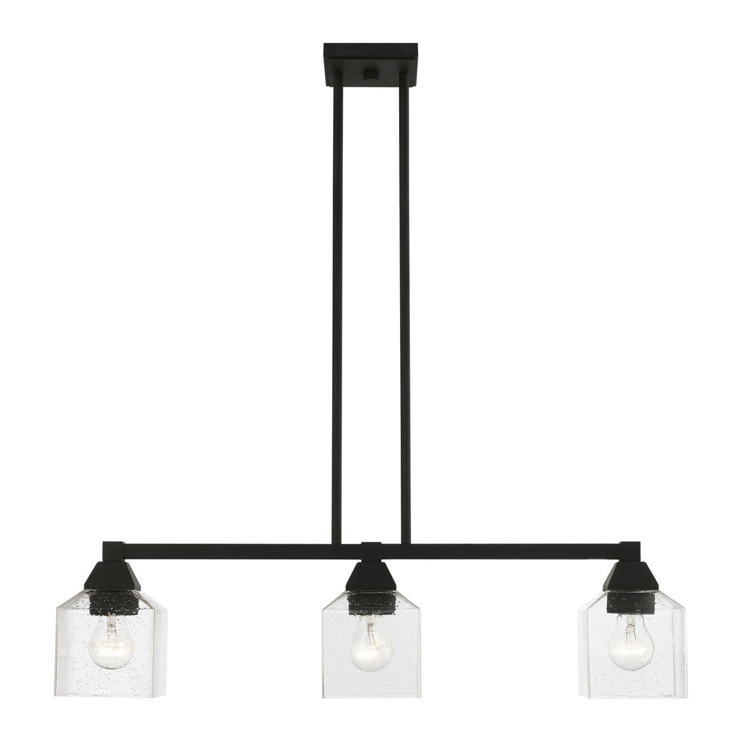 Black Aragon 3-Light Linear Chandelier - Modern LED Pendant Lighting for Dining Room, Kitchen Island & Entryway (Model 49763-04)