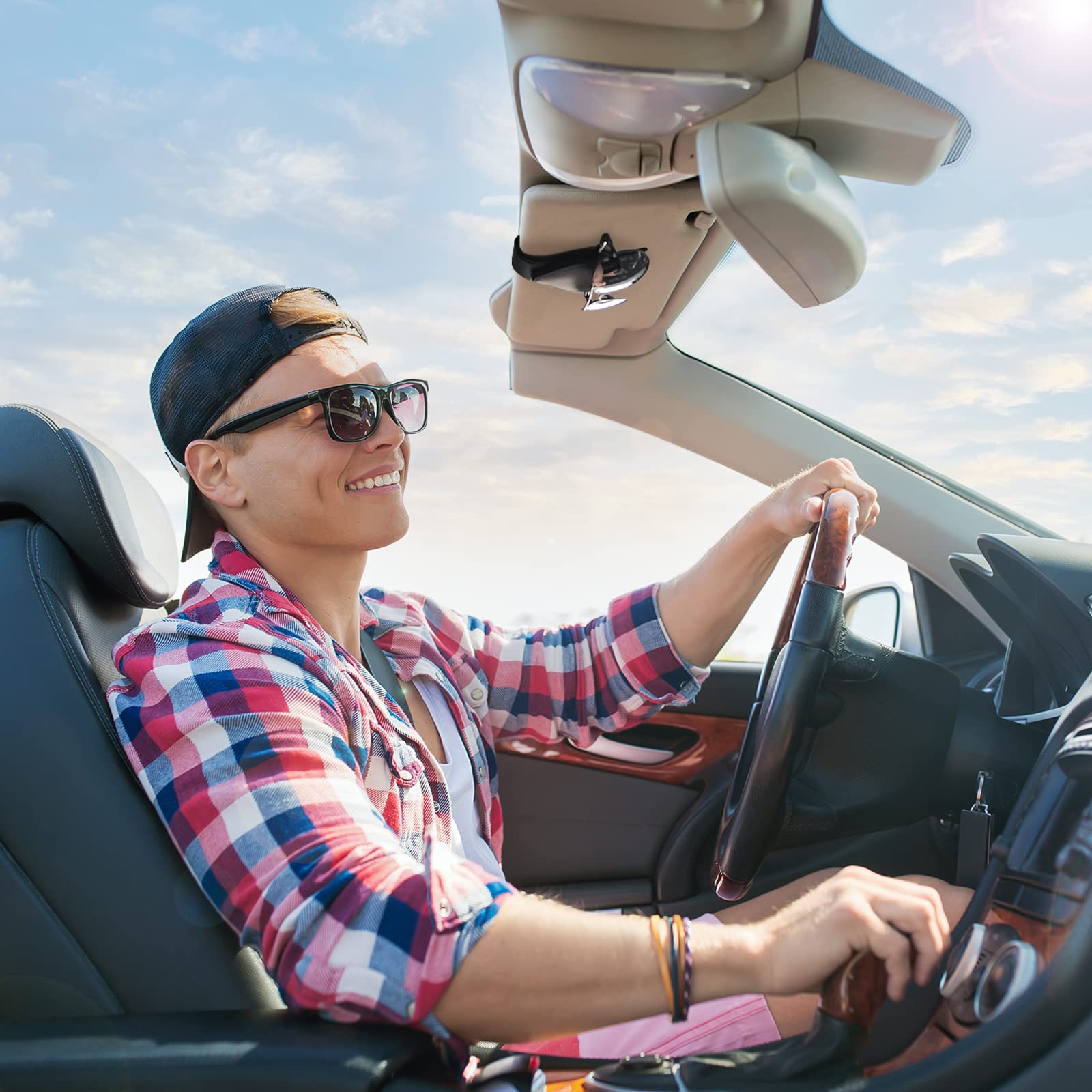 Magnetic Leather Car Visor Sunglasses Holder - Keedolla Black Eyeglasses Clip for Car Sun Visor | Secure & Stylish Accessory for Driving, Road Trips & Daily Commute