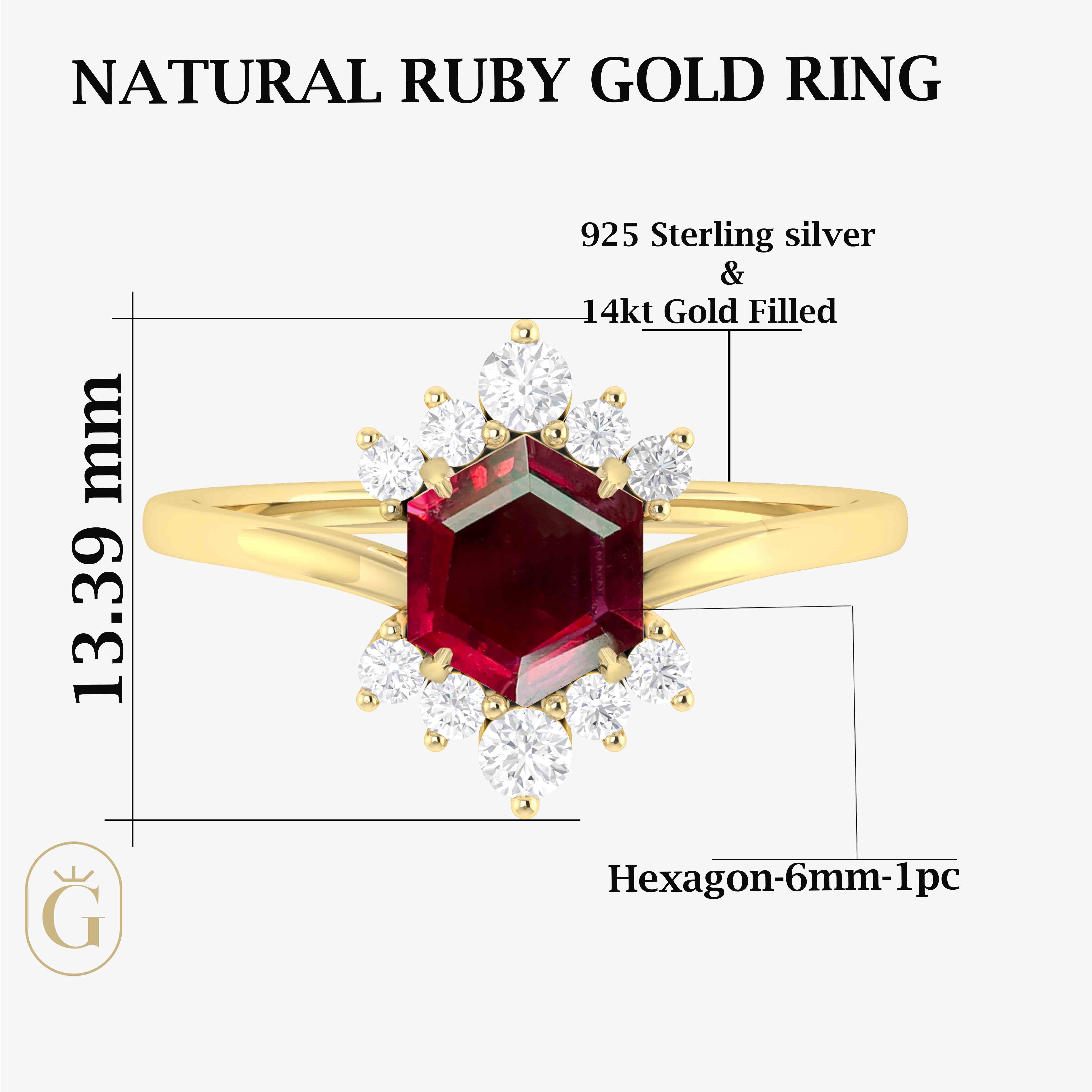 Natural Red Ruby Hexagon Gemstone Ring for Women – Elegant Vintage Style Jewelry Gift for Birthday, Anniversary & Special Occasions