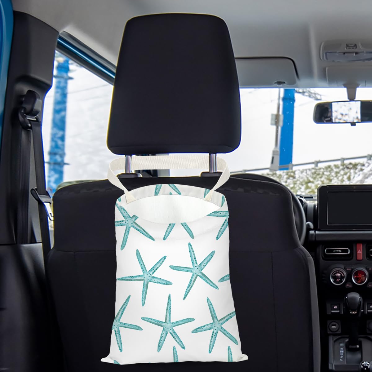 Waterproof Hanging Car Trash Bag - Car Garbage Can Organizer for Back Seat, Vehicle Accessories | Travel, Camping & Road Trip Essentials | Ocean Starfish Sailboat Anchor Decor
