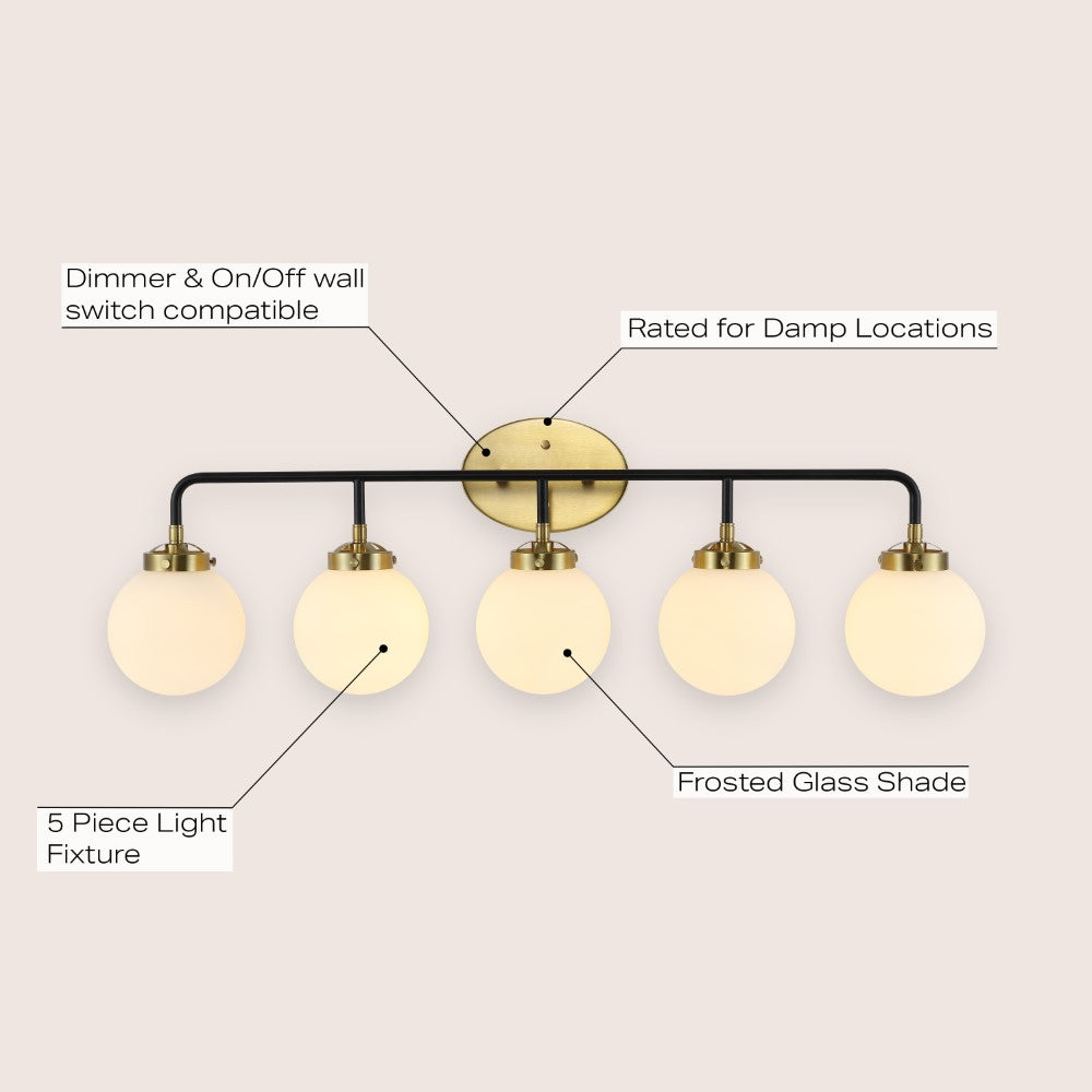 Caleb Brass Vanity Wall Sconce with Frosted Glass - Elegant Bathroom Lighting Fixture for Bedroom, Dressing Room & Hallway Decor