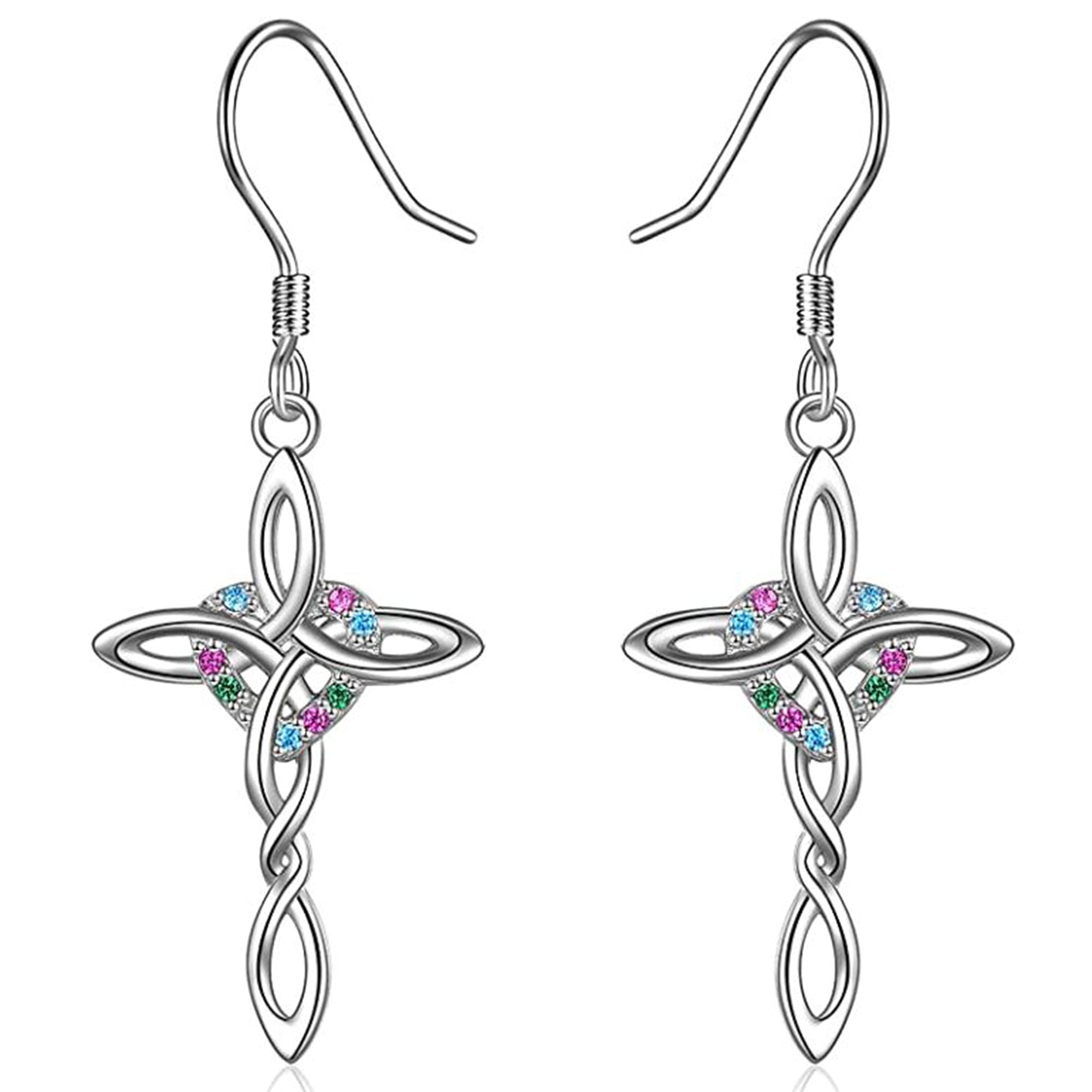 0.20 Ct Round Cut Created Multi Stone Diamond Cross Earrings - Sterling Silver Rose Flower Dangle Earrings - Elegant Jewelry Gifts for Women & Teen Girls - Perfect for Weddings, Parties & Everyday Wear