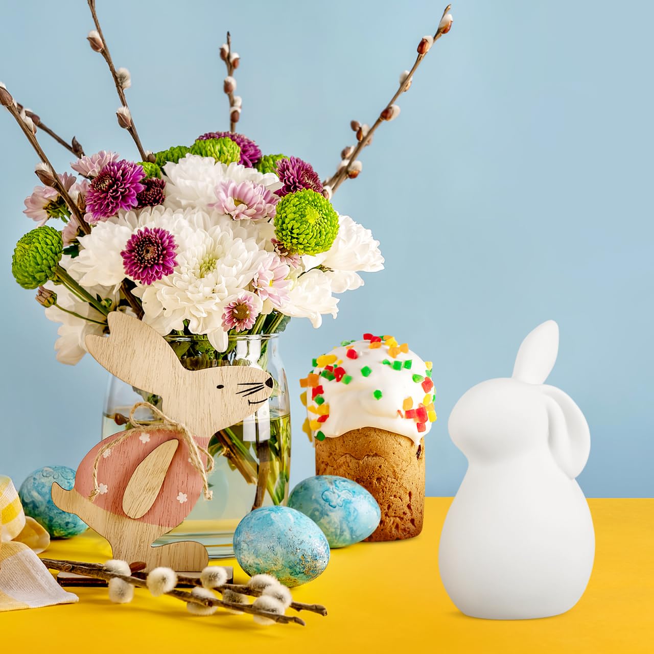 Amosfun Ceramic Bunny Figurines - Easter Rabbit Decor for Table Centerpiece, Tiered Tray, Shelf Display | Cute Spring Home Decor, Easter Party Table Setting, Gift Idea for Bunny Lovers